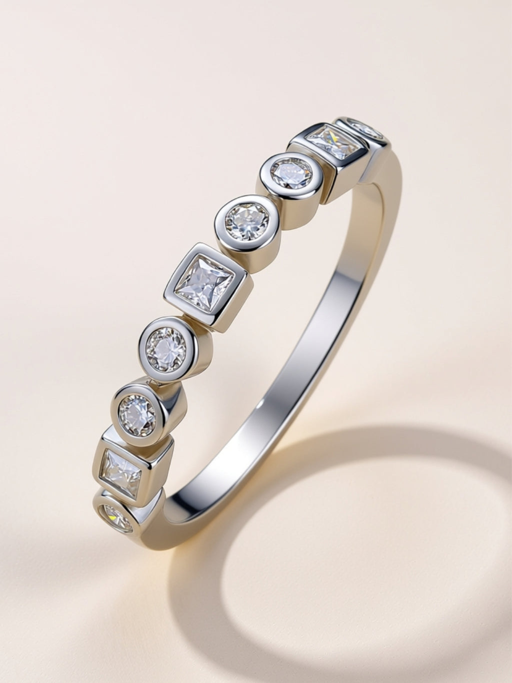 Mixed‑Shape Bezel Moissanite Band Ring