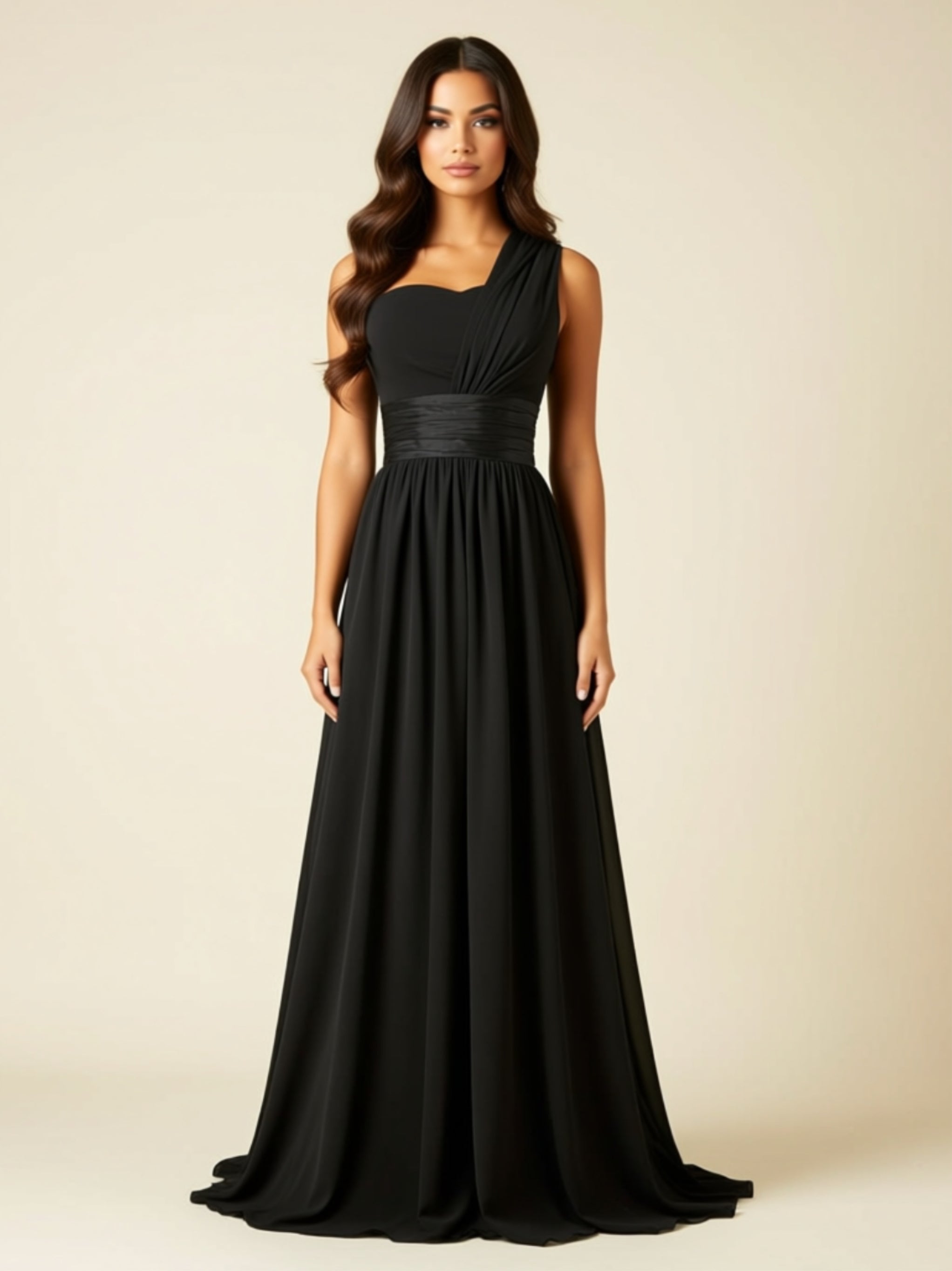 One‑Shoulder Chiffon Maxi Dress