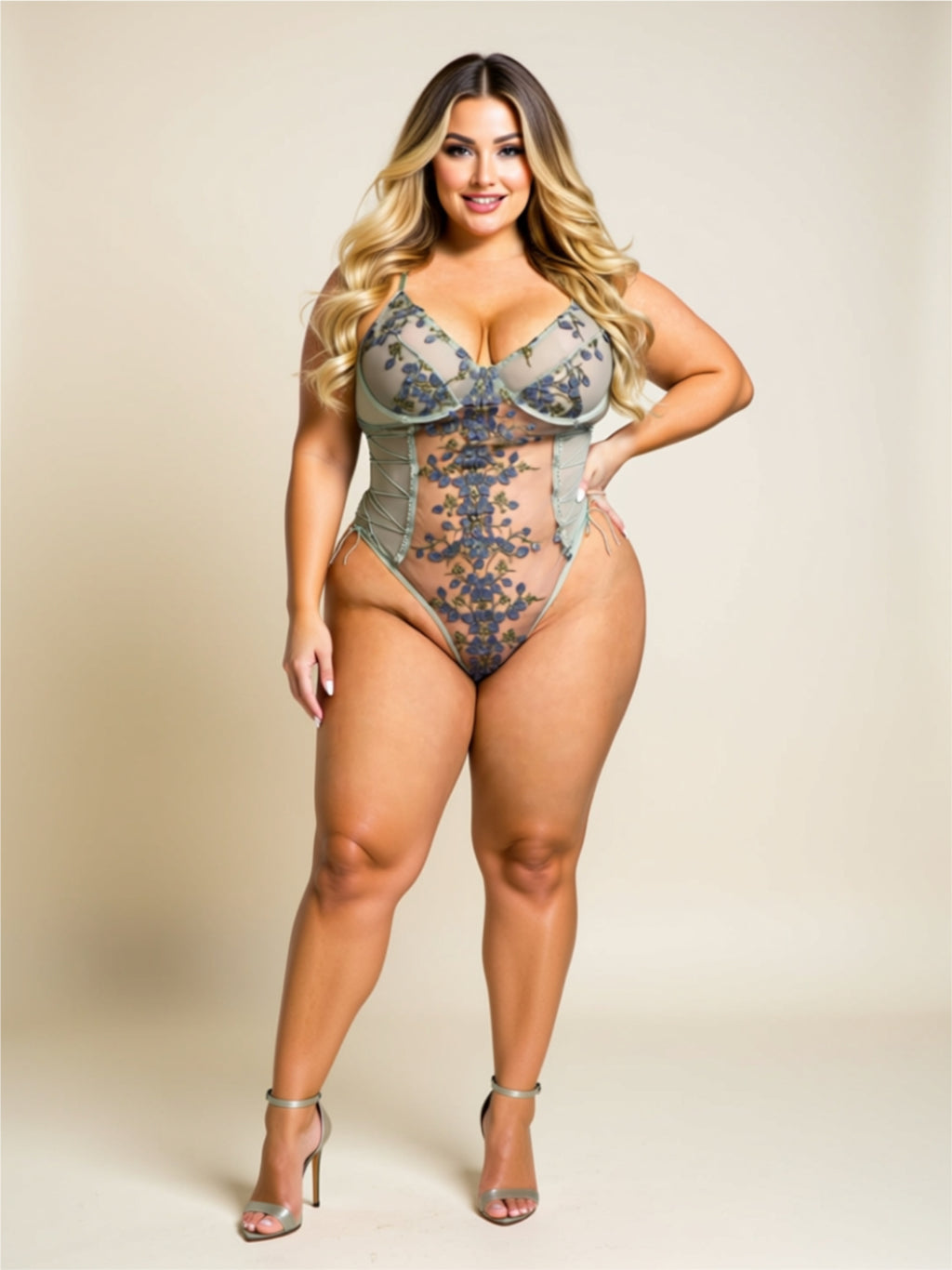 Floral Embroidered Mesh Teddy