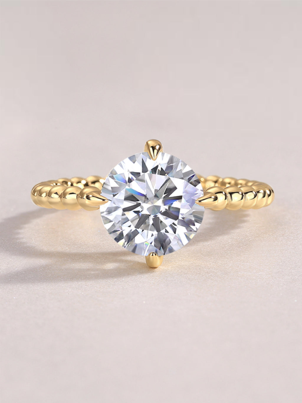 3CT Round Moissanite Beaded Band Engagement Ring