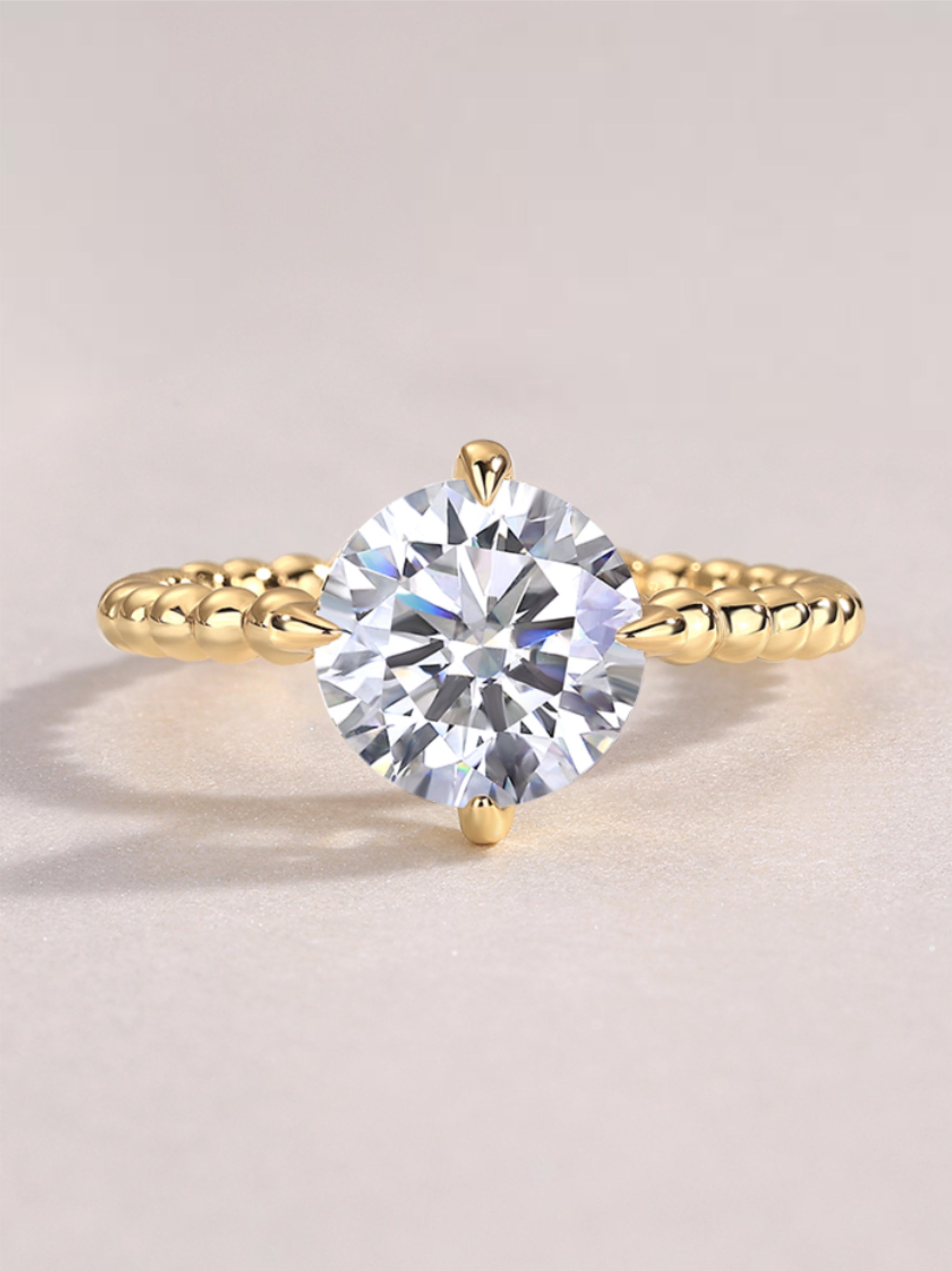 3CT Round Moissanite Beaded Band Engagement Ring