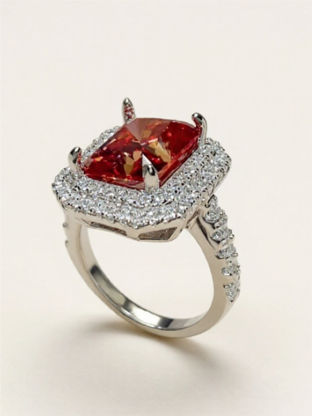 2 Carat Red Moissanite 925 Sterling Silver Ring