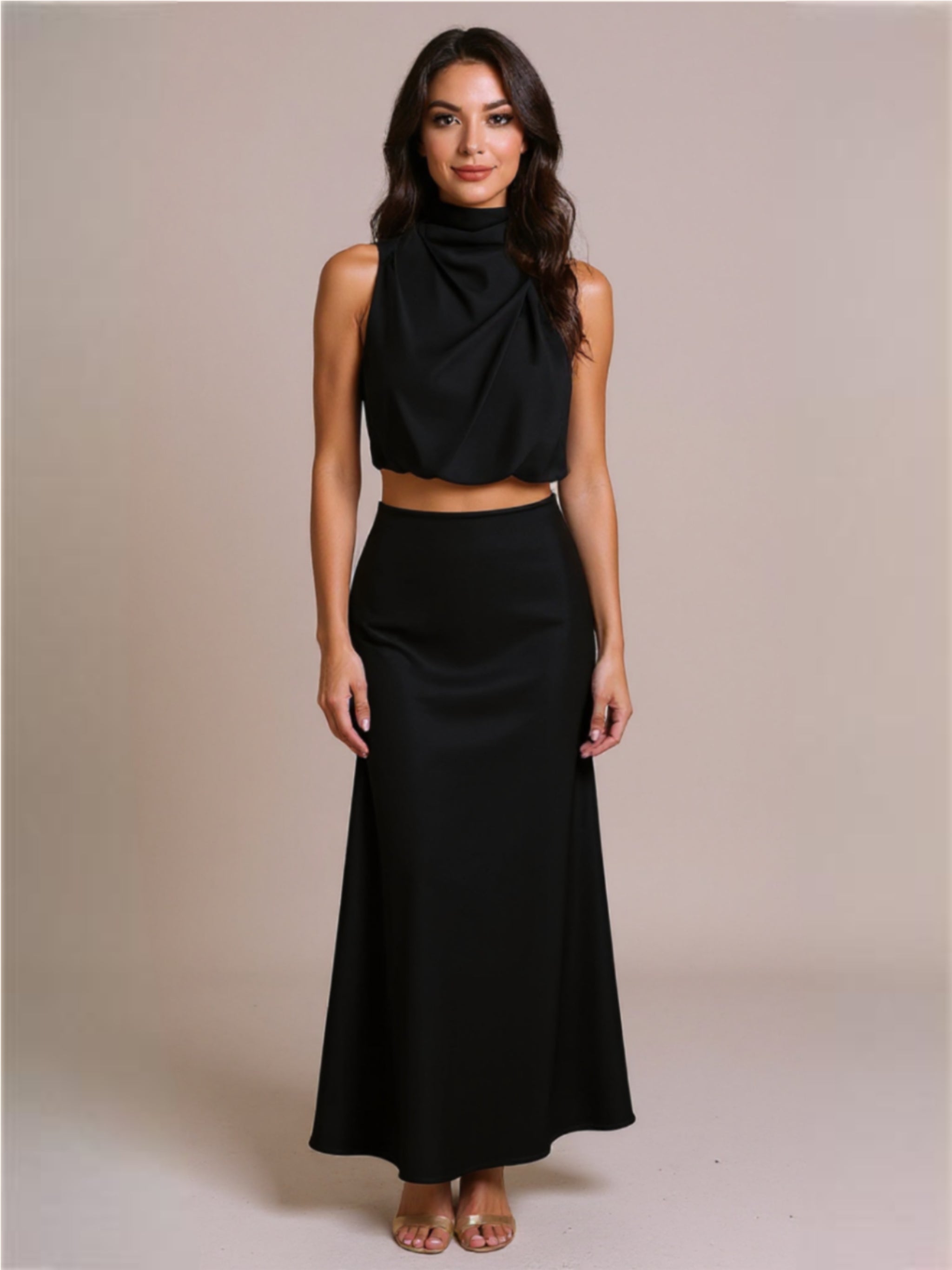 Cropped Turtle Neck Tank Top & Maxi Skirt Set