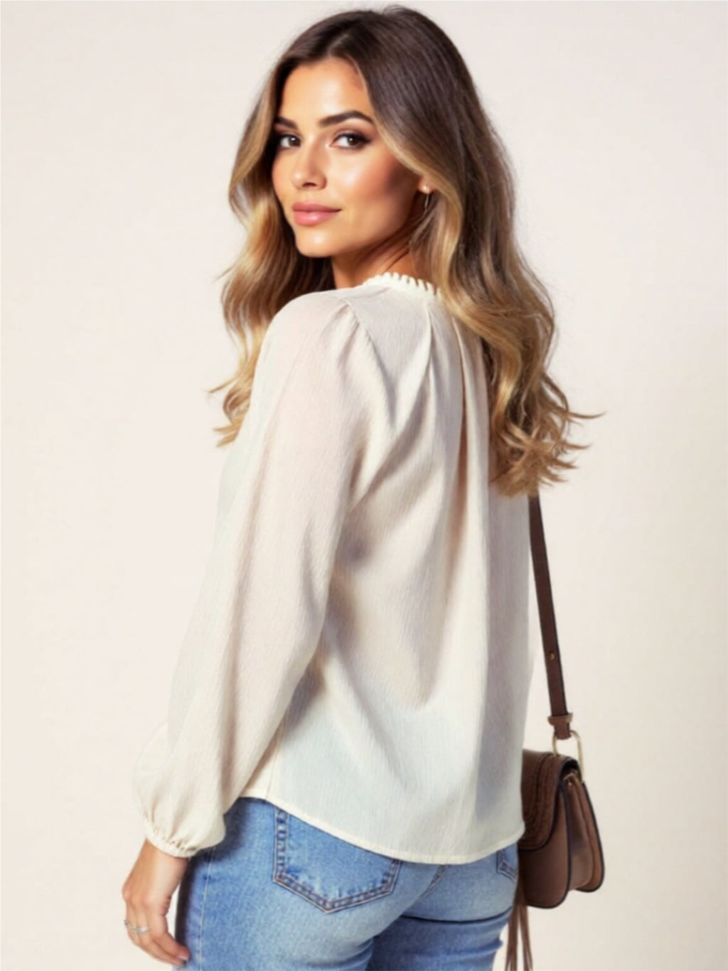 Cream Embroidered Buttoned Blouse