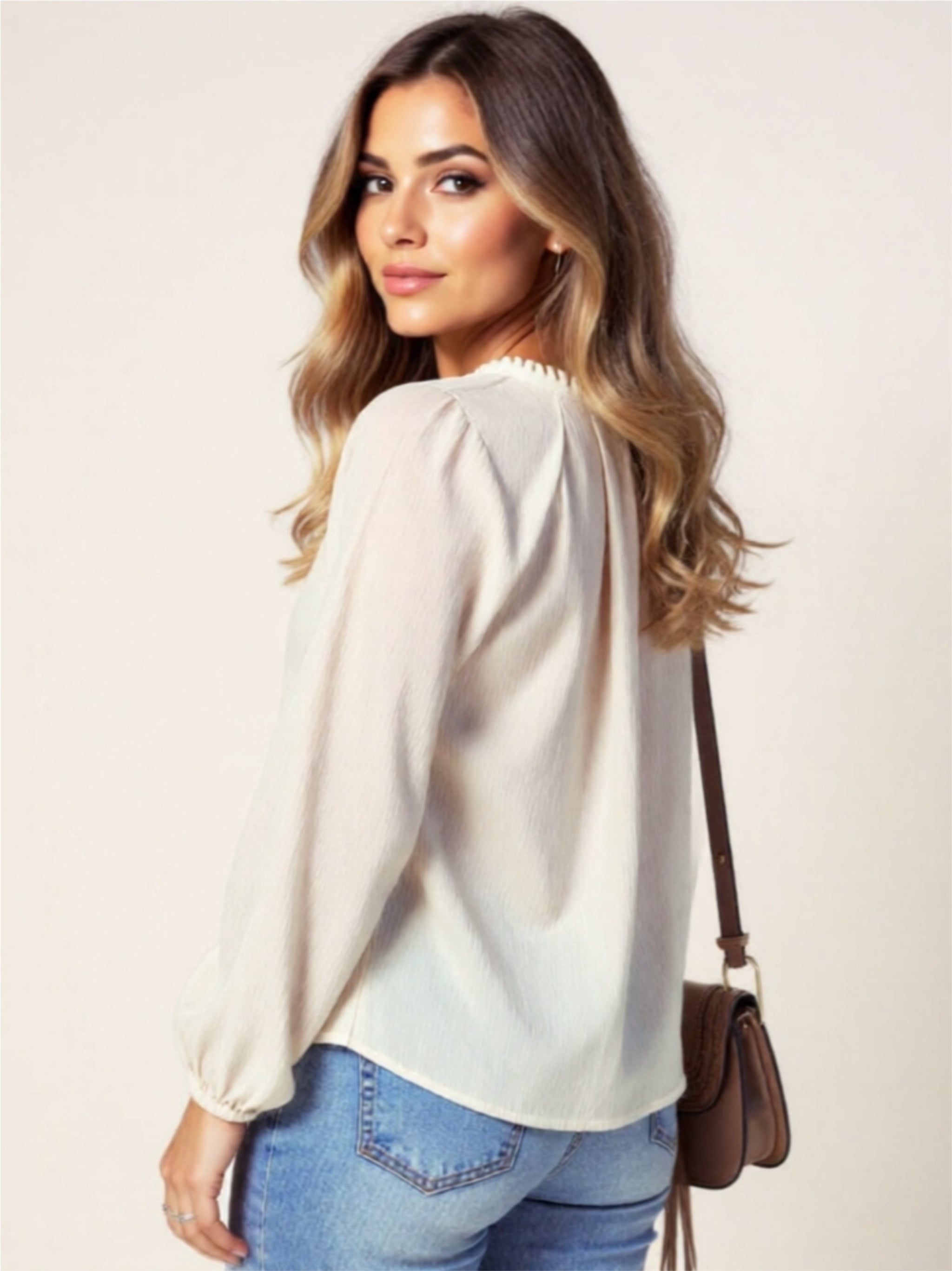 Cream Embroidered Buttoned Blouse