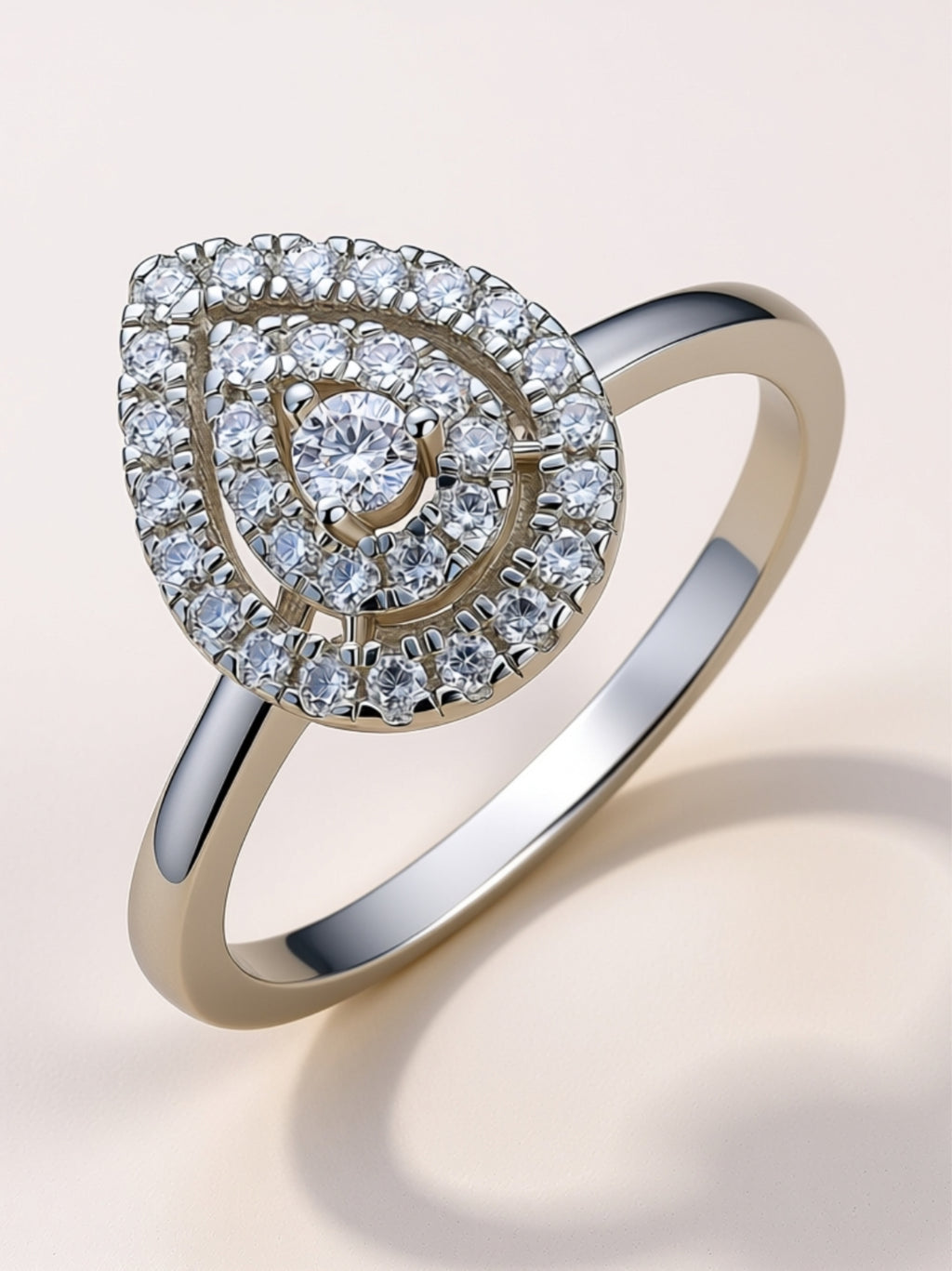 Teardrop Halo Moissanite Ring in Gold‑Plated S925 Silver