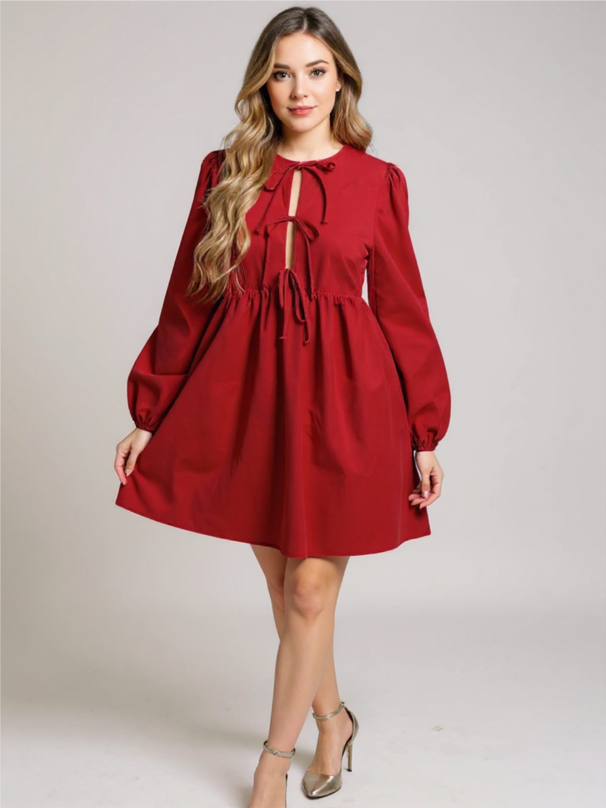 Front Tied Long Sleeve Mini Dress