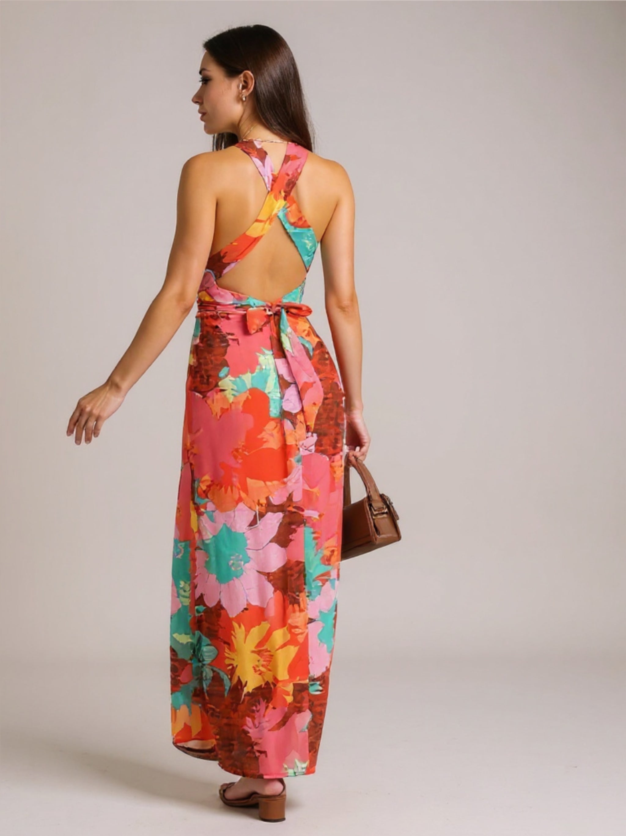 Crisscross Back Floral Maxi Dress