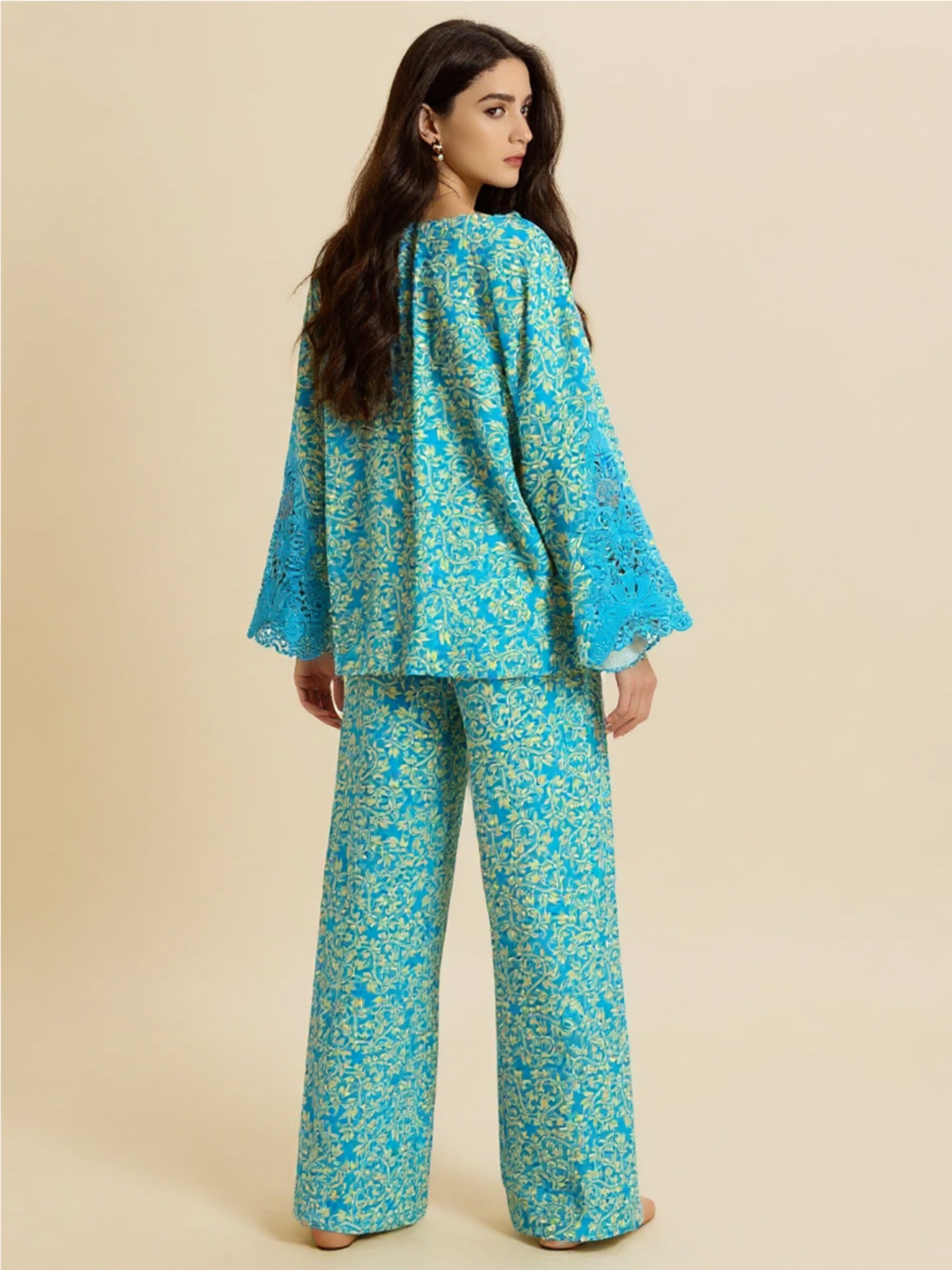 Teal Printed Top & Pants Set