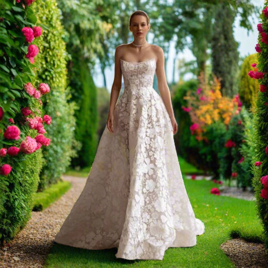 Lace Strapless A-Line Wedding Gown