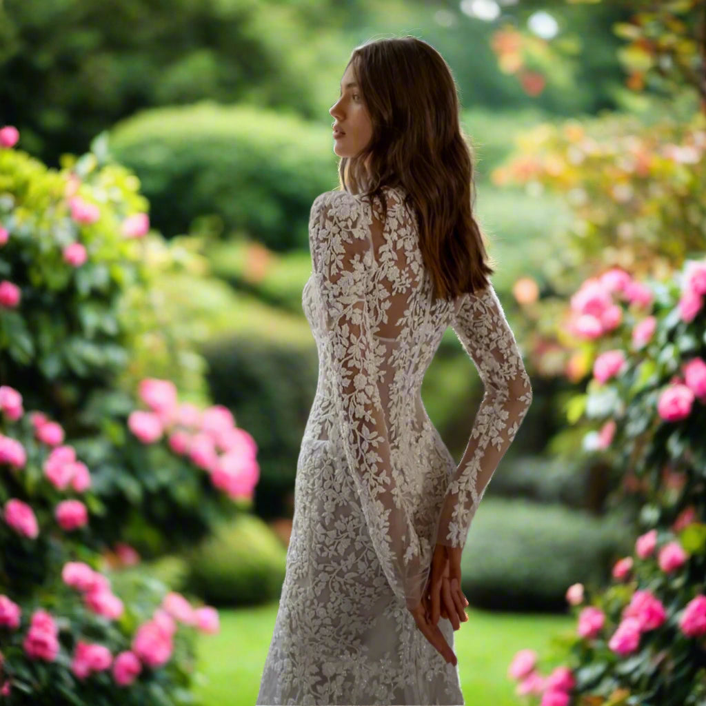 Beaded High Collar Mermaid Long Sleeve Wedding Dress