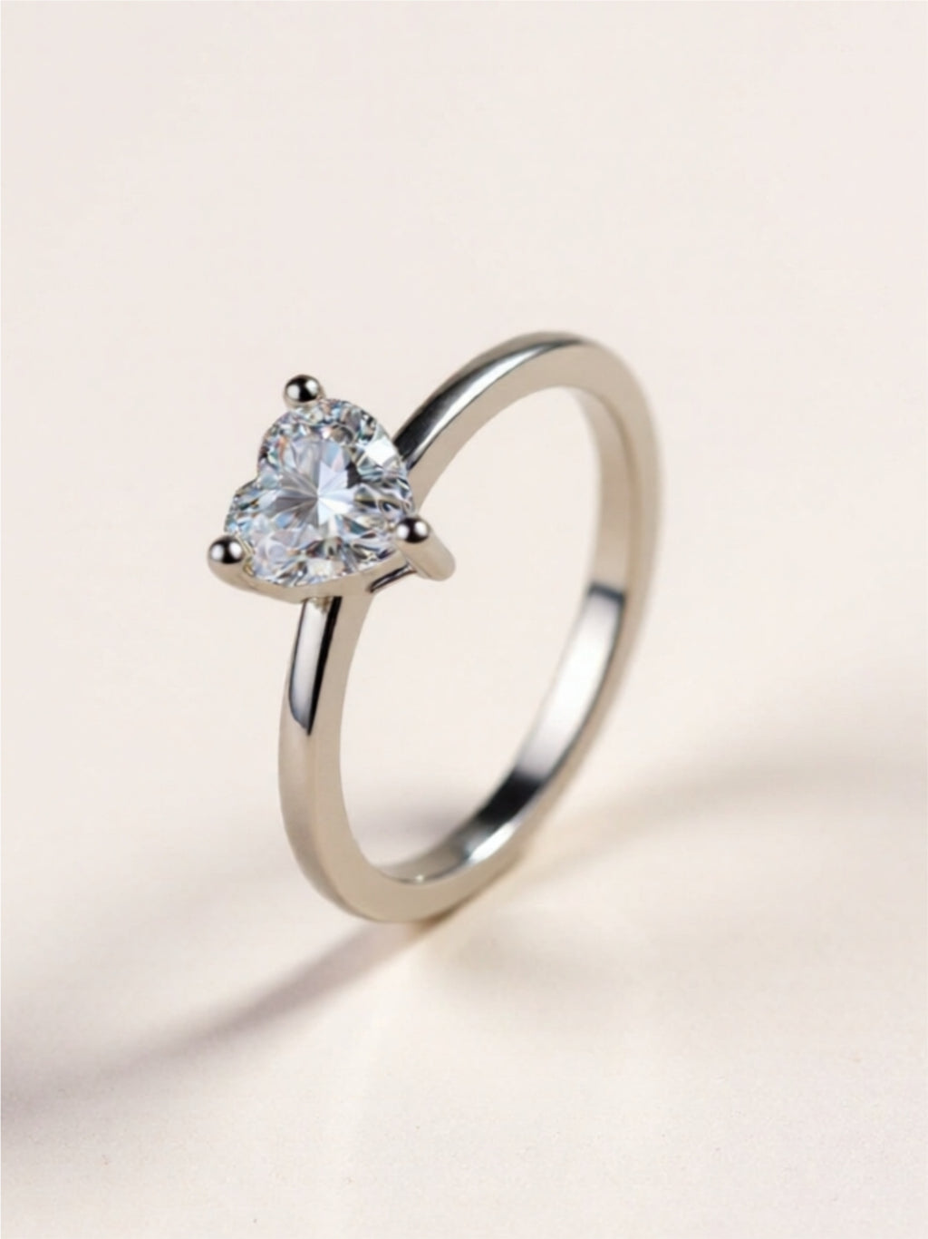 925 Sterling Silver Heart Moissanite Solitaire Ring