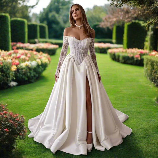 A Line Long Sleeve Corset Bridal Gown