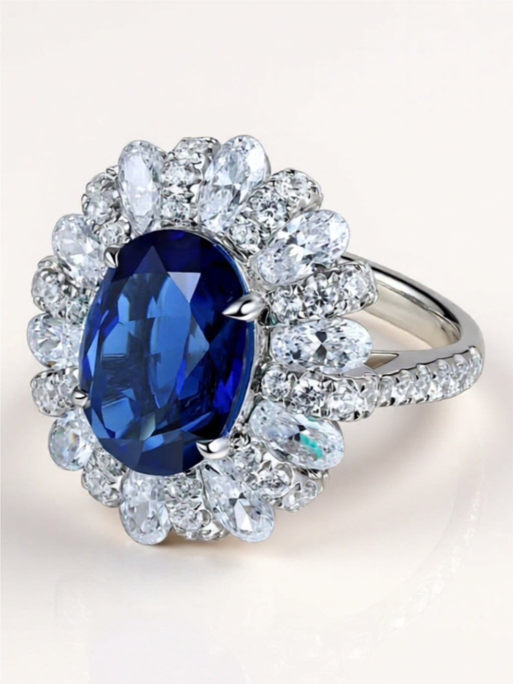 Sterling Silver Ring with 5-Carat Sapphire and Zircon Halo