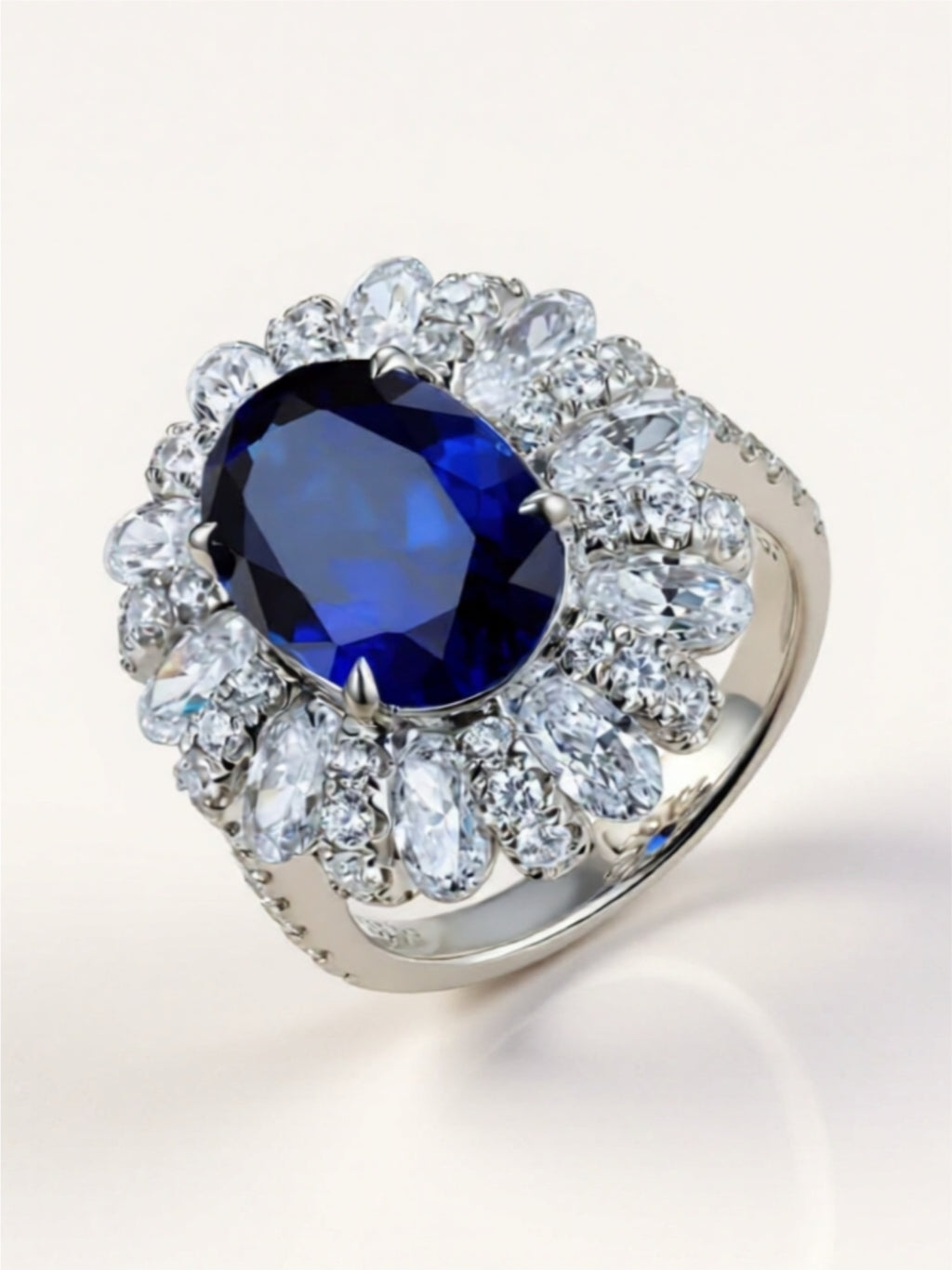 Sterling Silver Ring with 5-Carat Sapphire and Zircon Halo