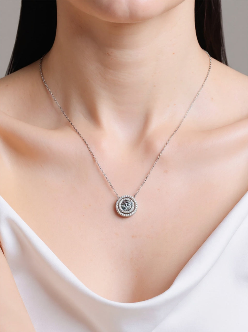 Moissanite Round Pendant 925 Sterling Silver Necklace