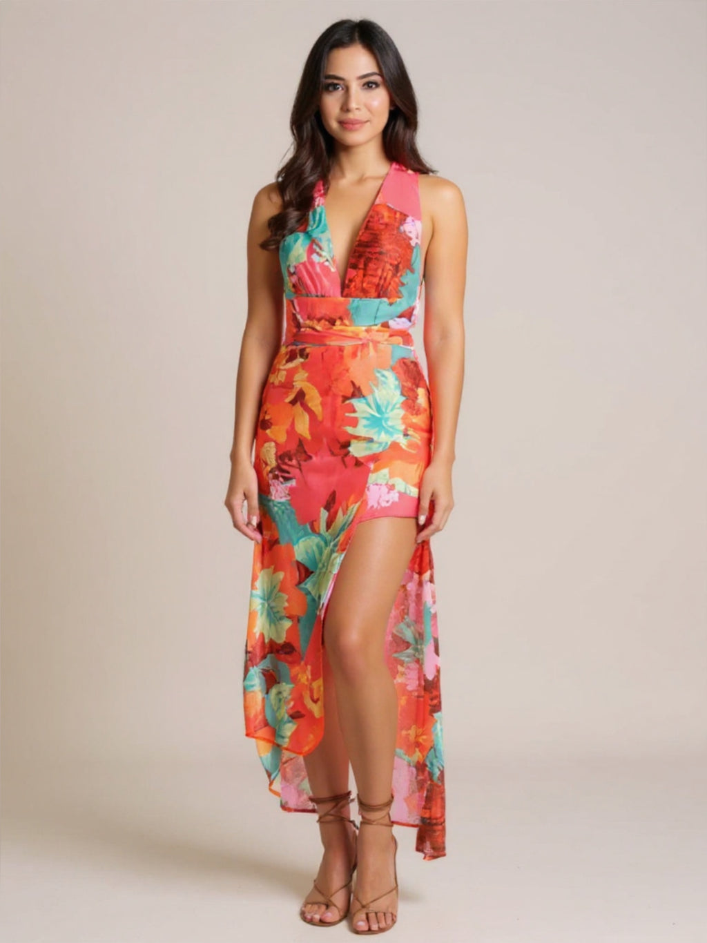 Crisscross Back Floral Maxi Dress