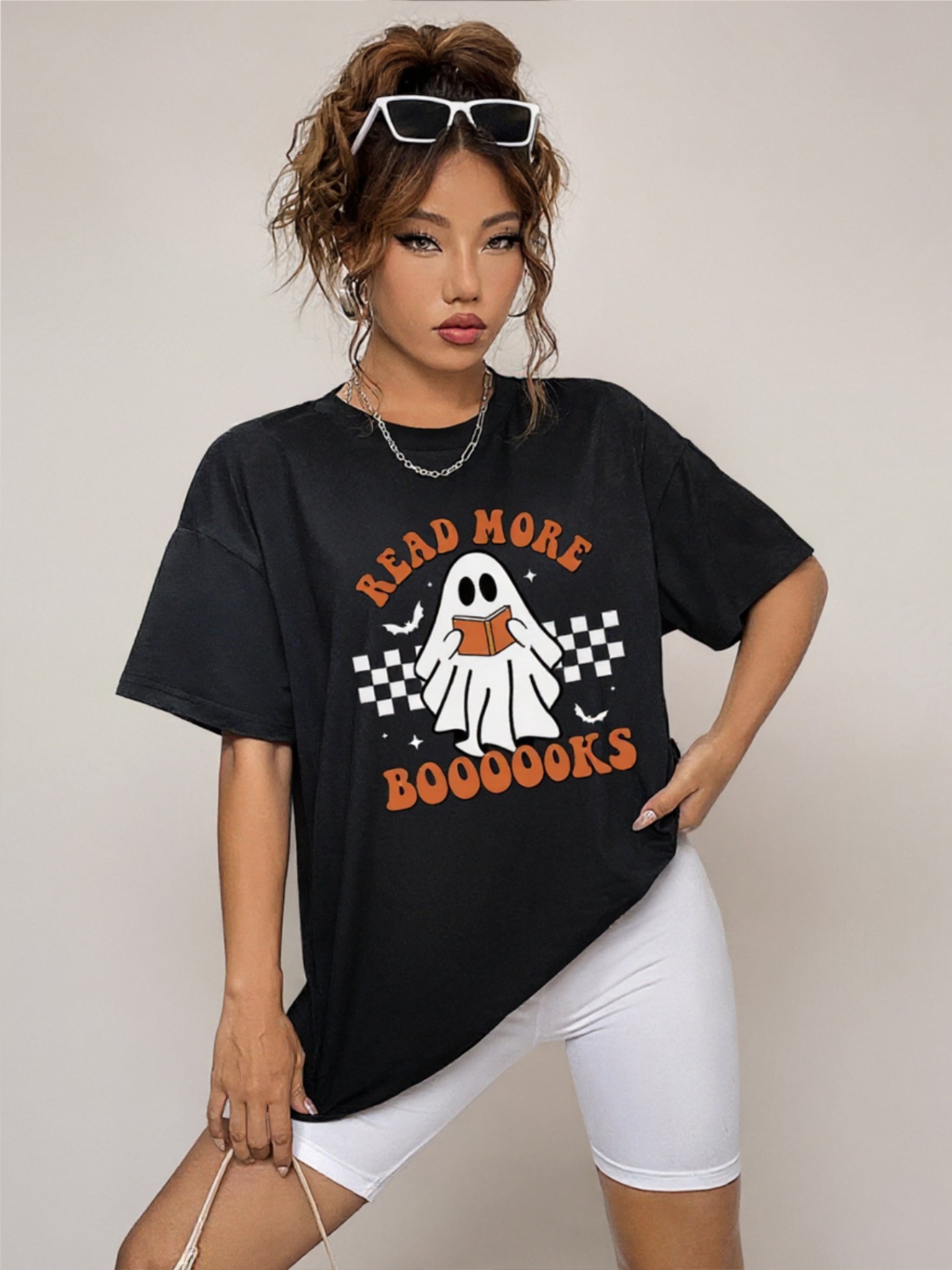 Round Neck Short Sleeve Ghost Graphic T-Shirt