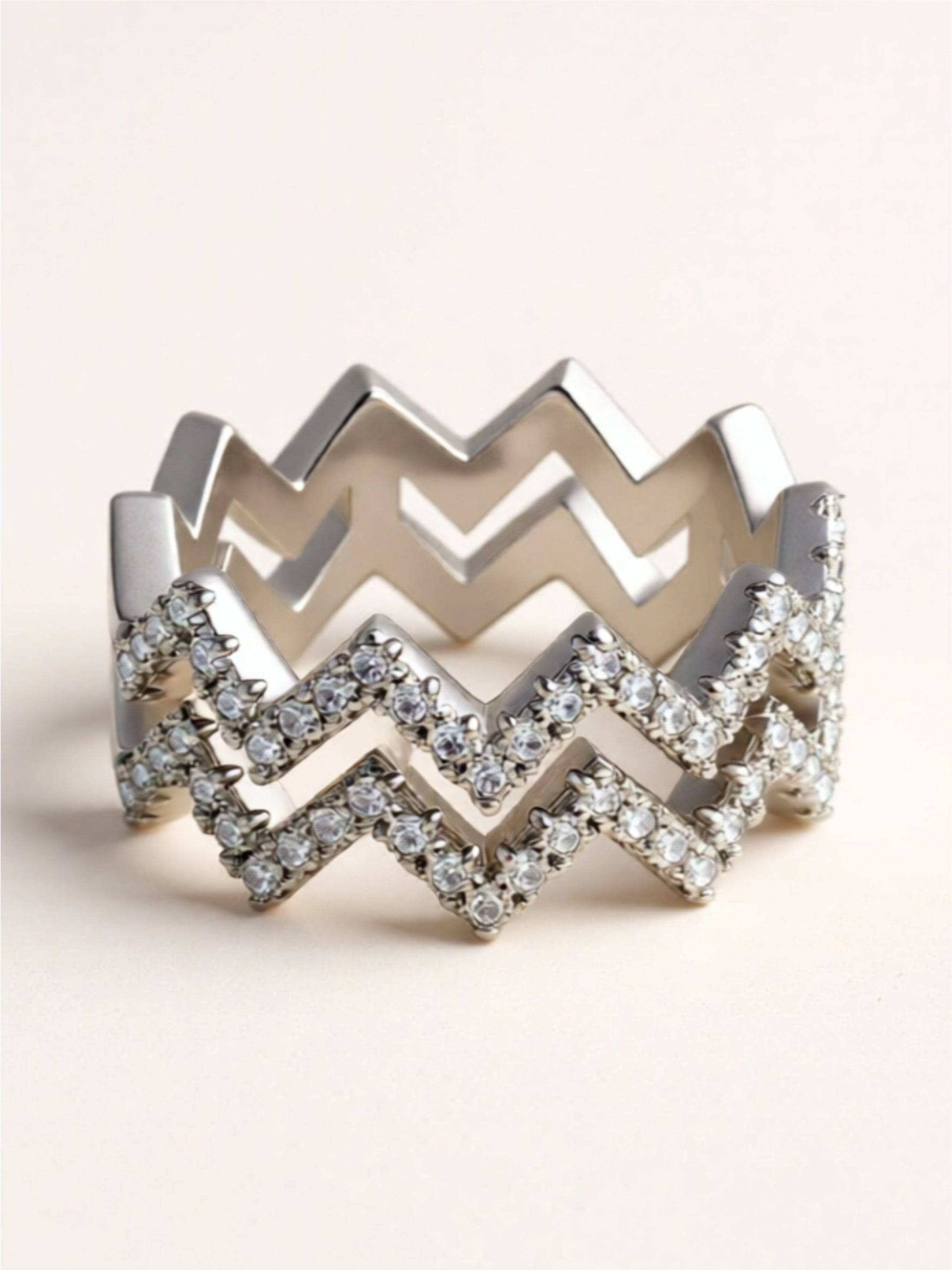 Moissanite Zigzag Stacking Rings 925 Sterling Silver