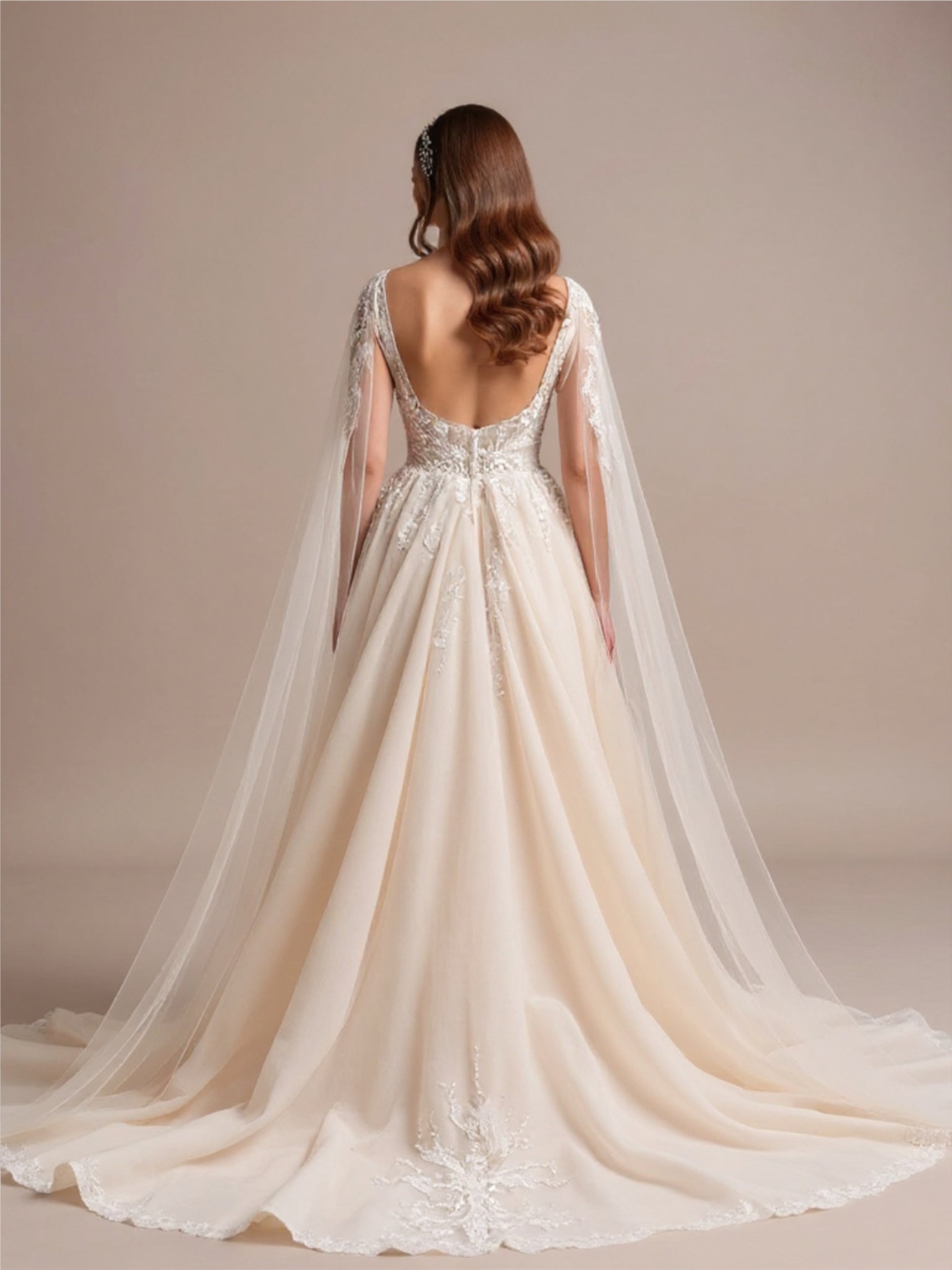 Deep V Neck Romantic Wedding Dress