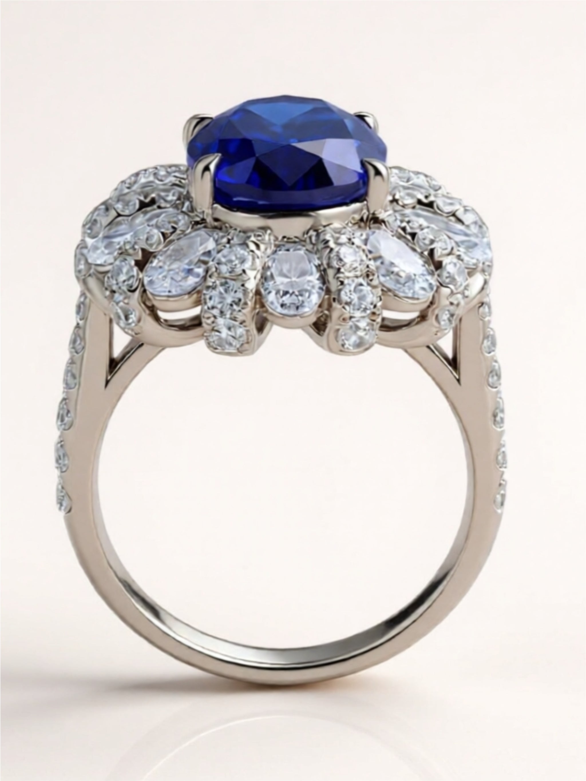 Sterling Silver Ring with 5-Carat Sapphire and Zircon Halo
