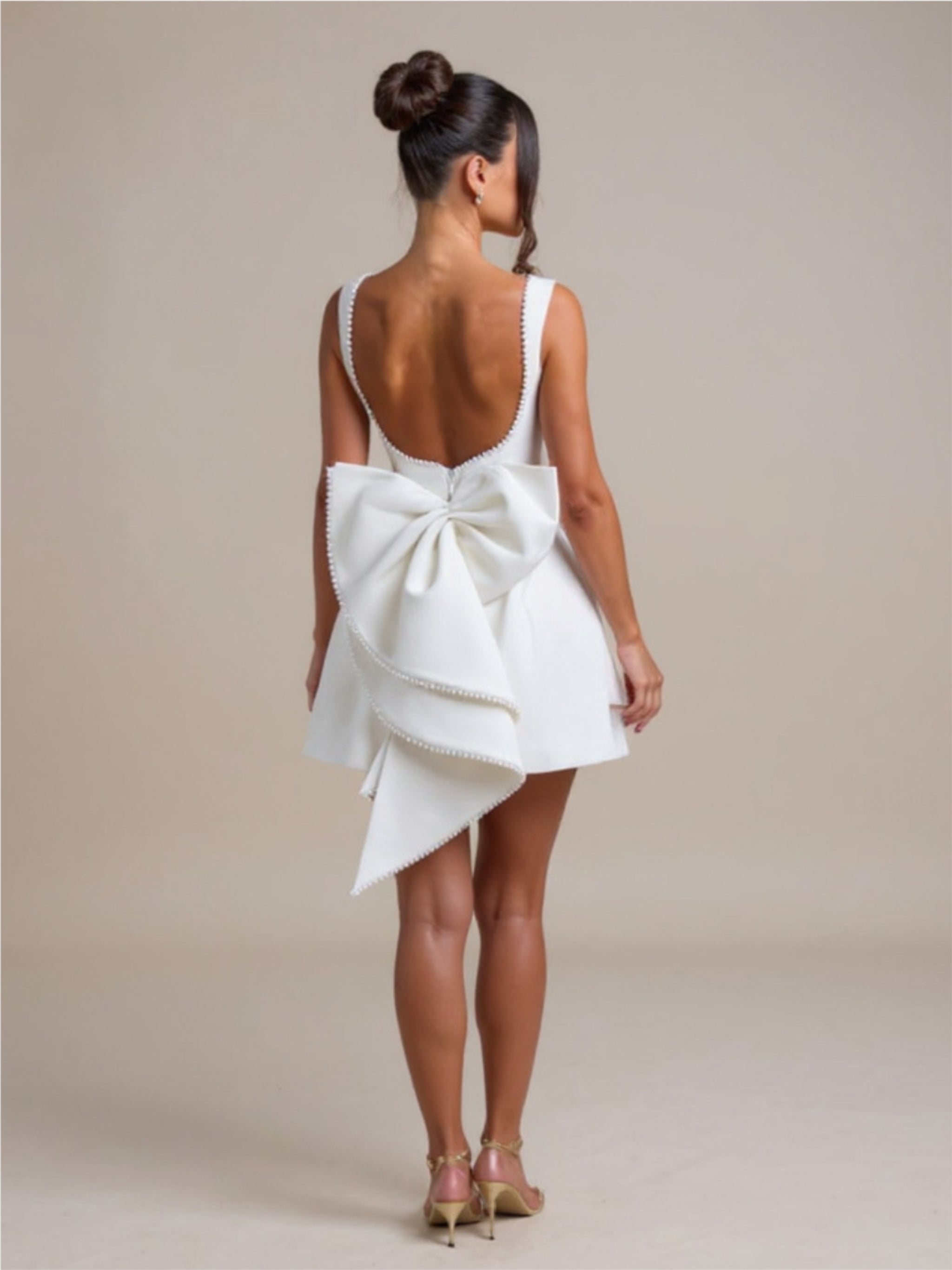 A-Line Mini Dress with Pearl Bow Accent