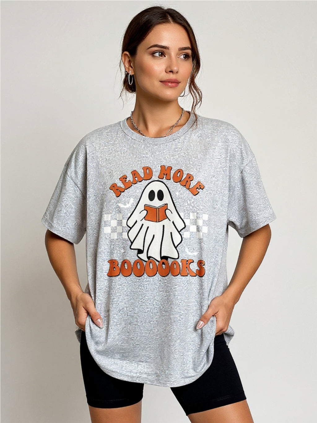 Round Neck Short Sleeve Ghost Graphic T-Shirt