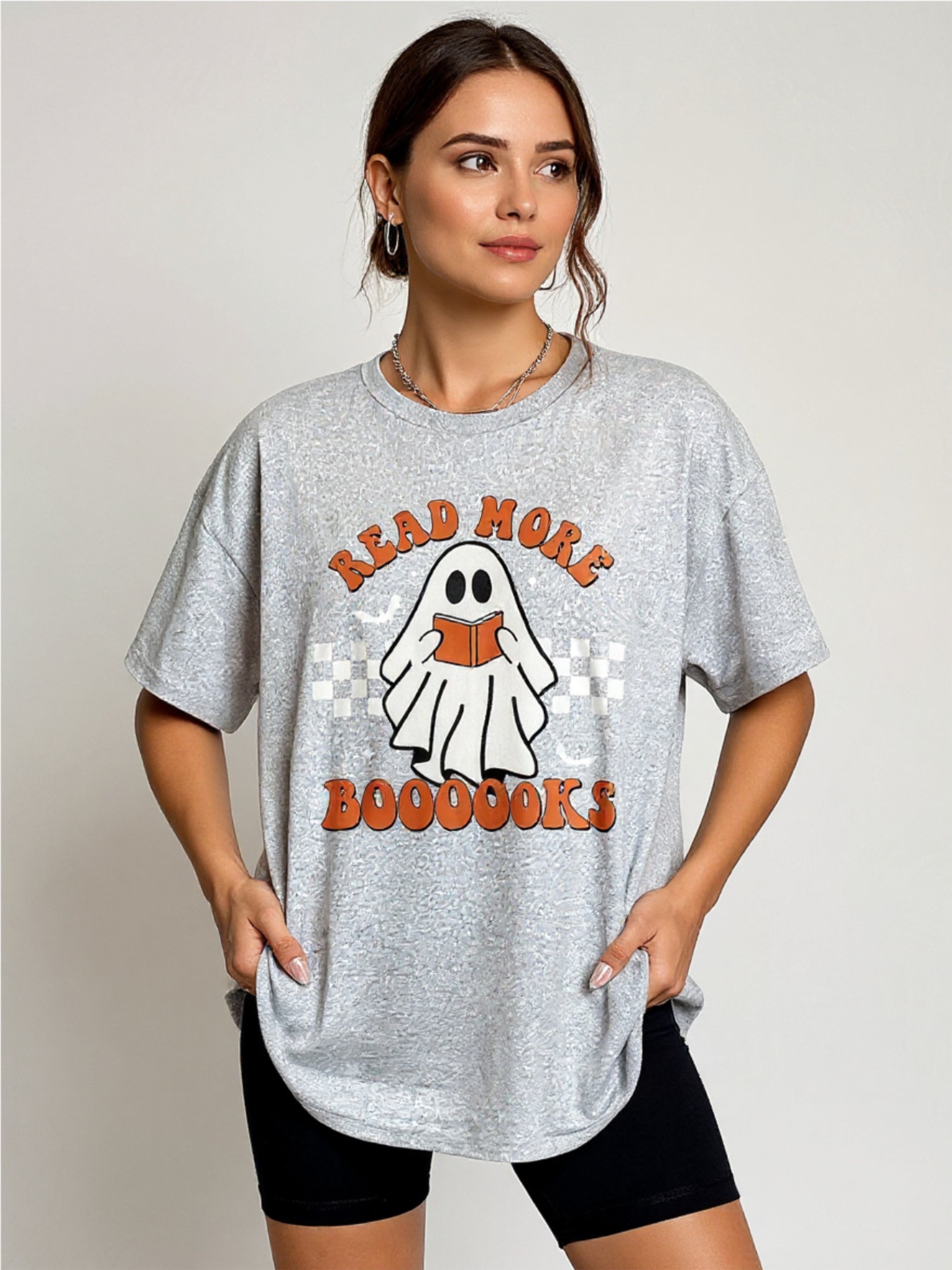 Round Neck Short Sleeve Ghost Graphic T-Shirt