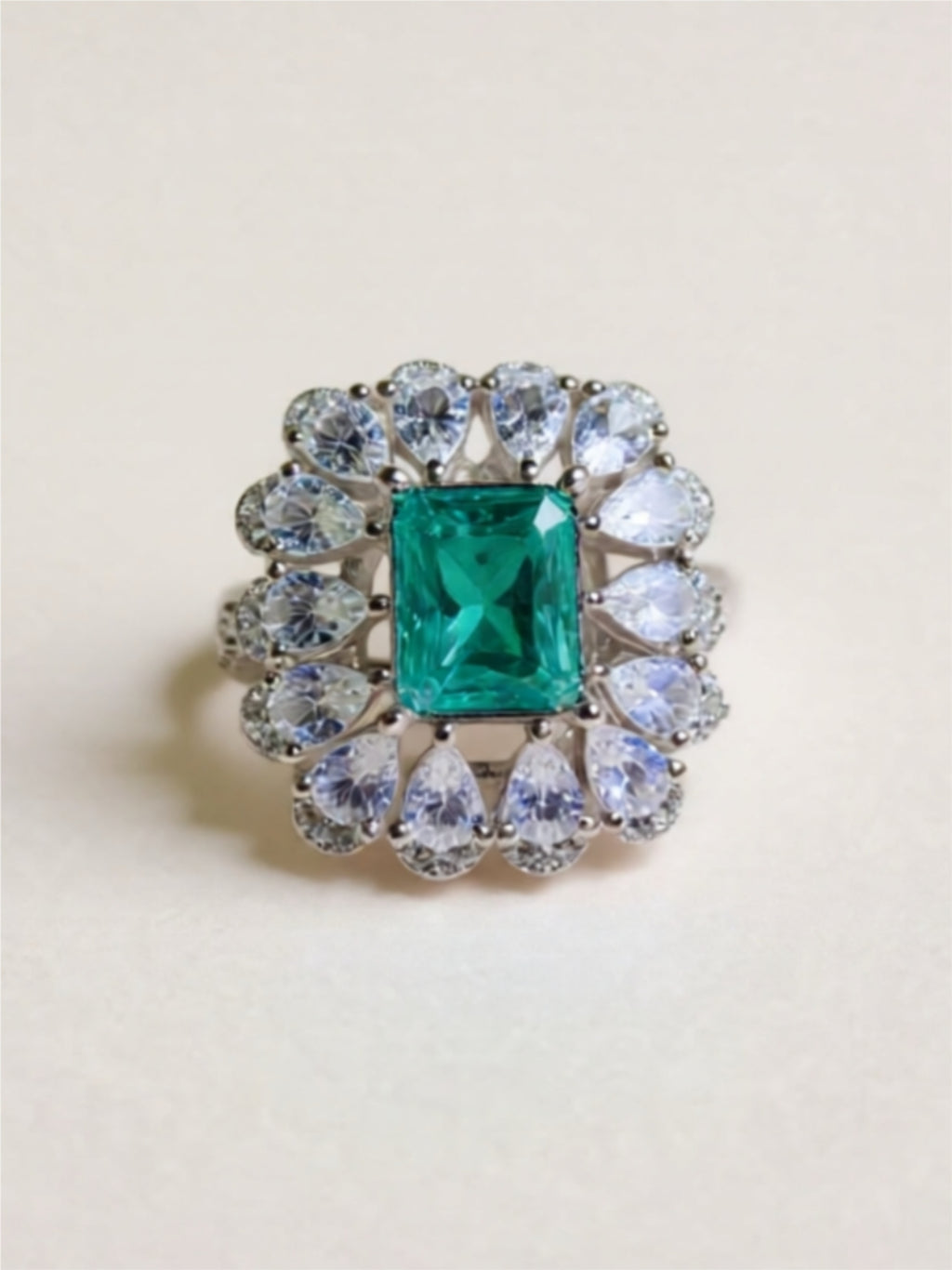 Luxury Moissanite Cocktail Ring – 3 Carat Emerald-Cut Center Stone, 925 Sterling Silver