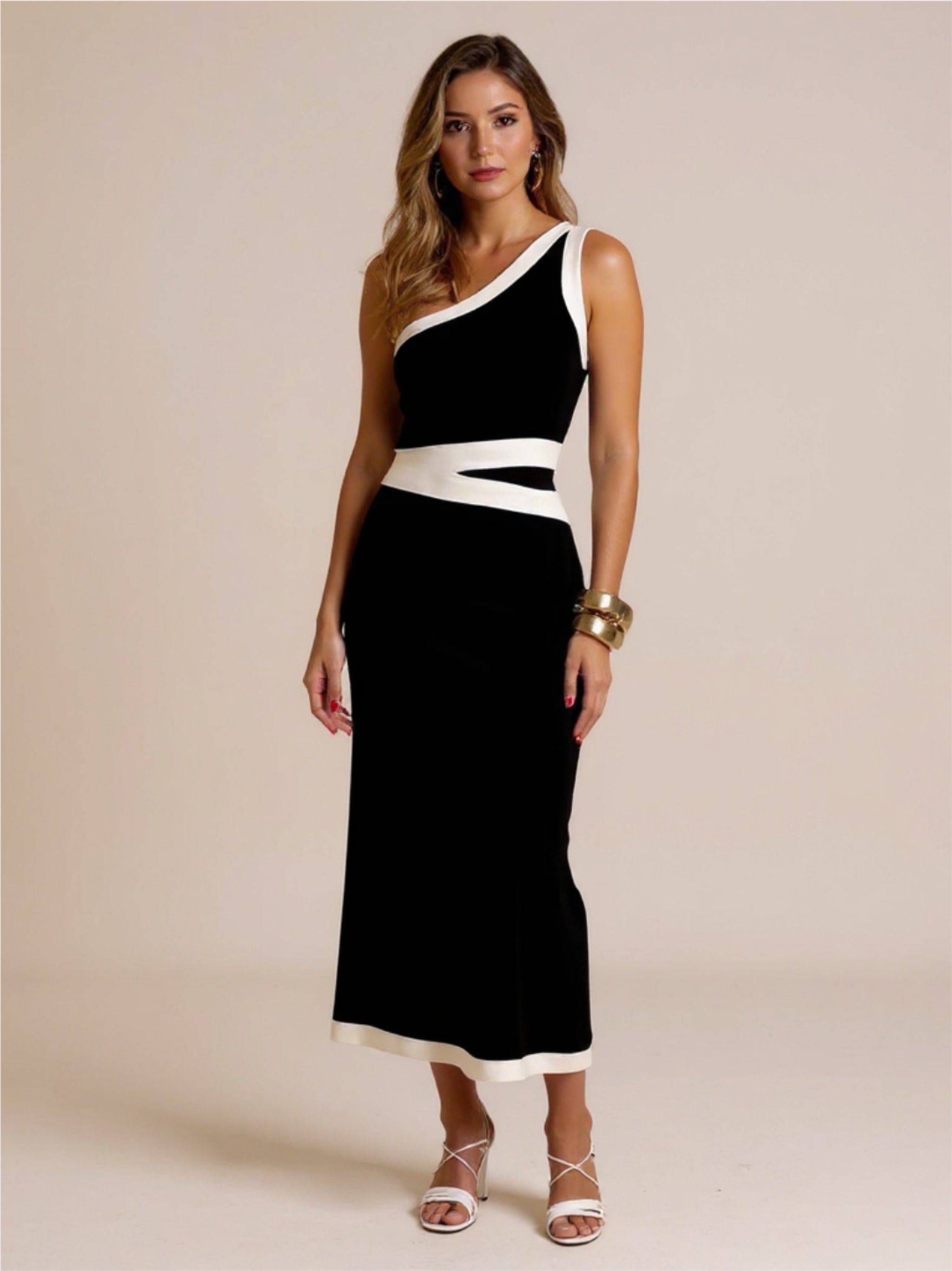 One Shoulder Color Block Dress