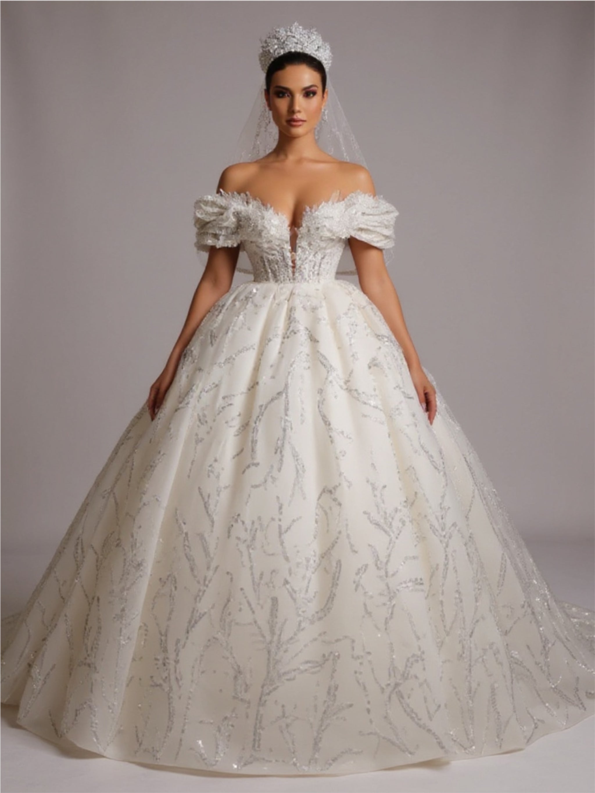 3D Flower Beaded Off The Shoulder Bridal Gown