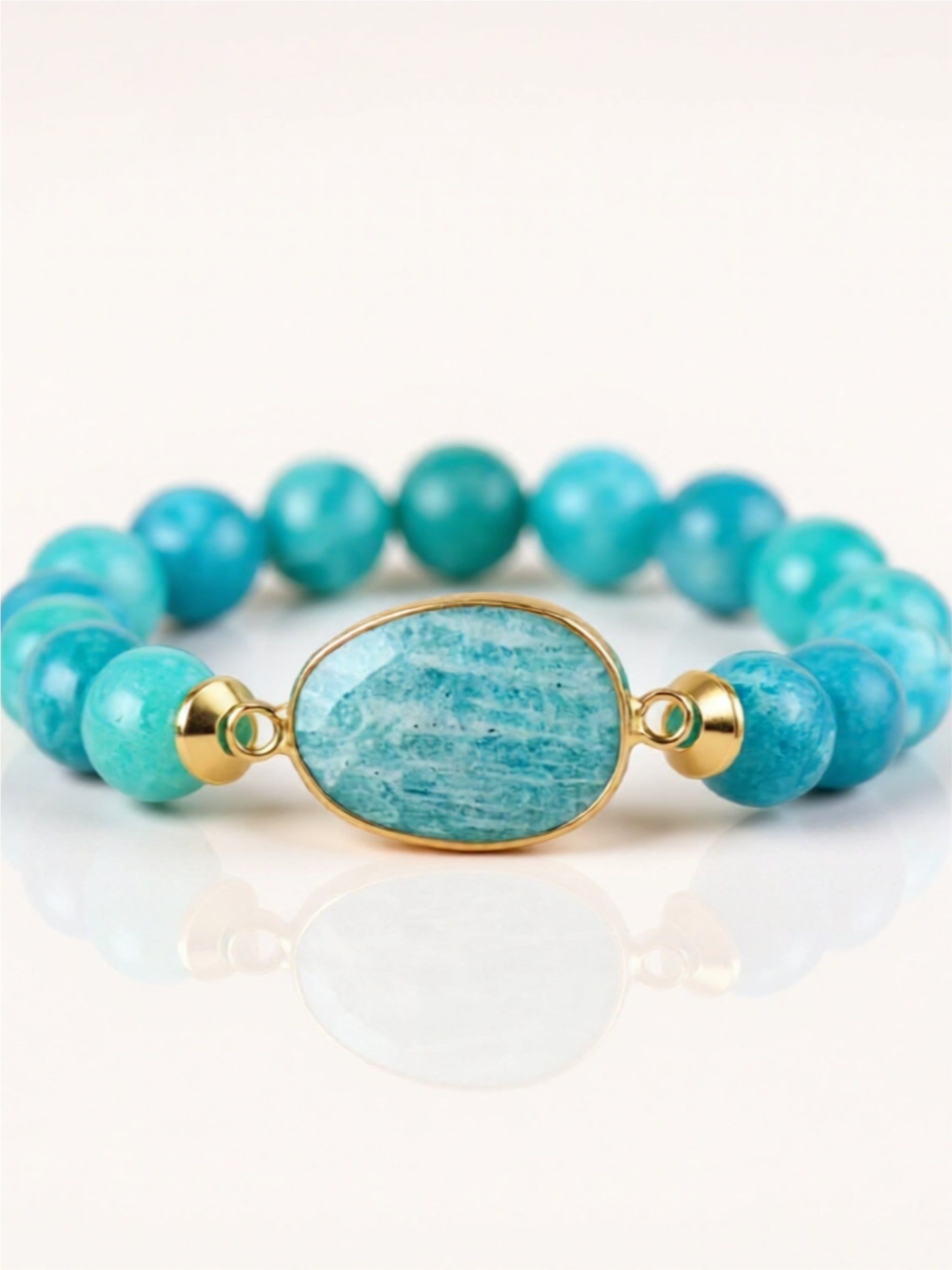 Natural Stone Bracelet – Imperial Jasper or Amazonite Beaded Design with Gold Accents