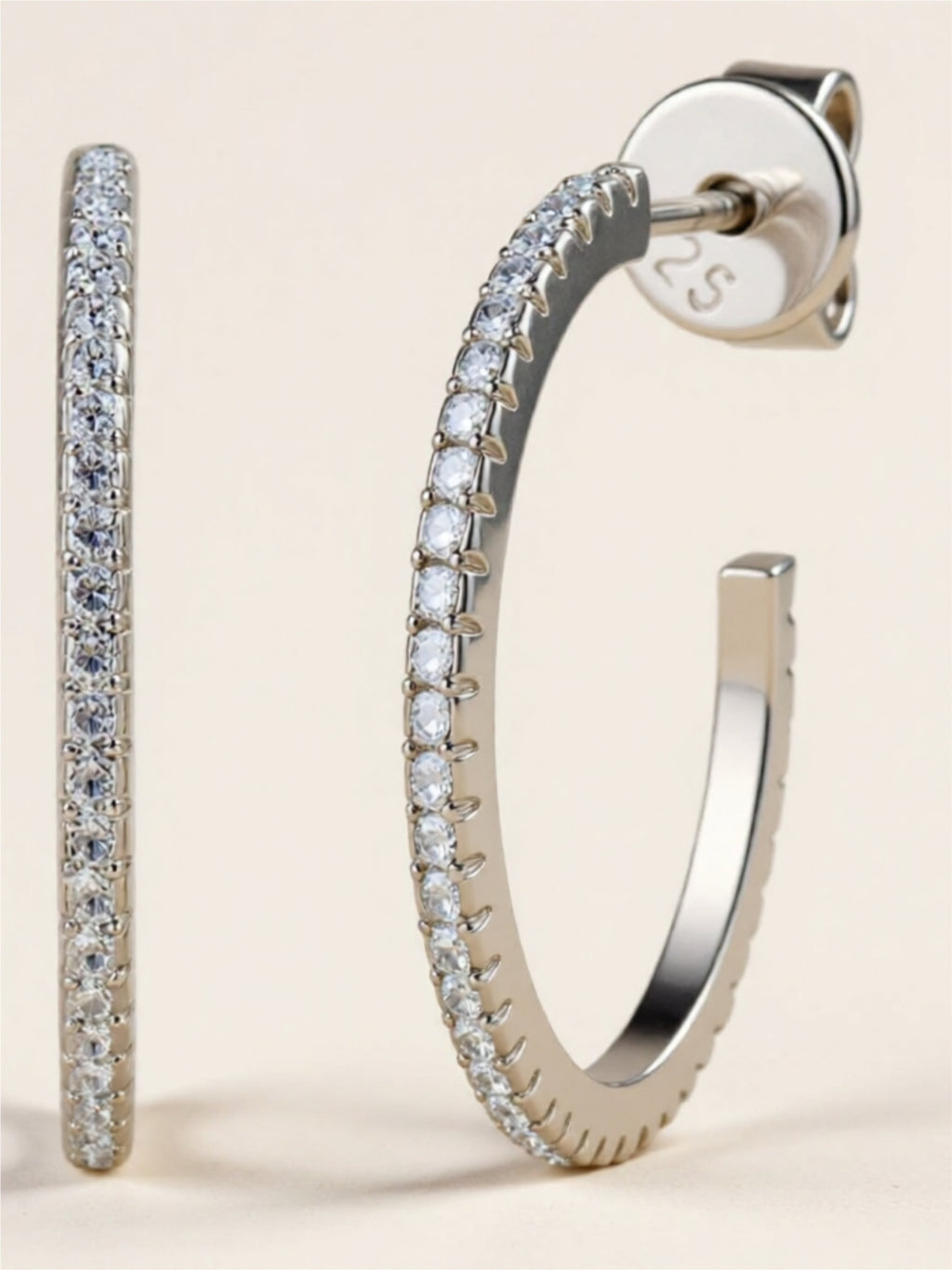 Inlaid Moissanite 925 Sterling Silver C-Hoop Earrings