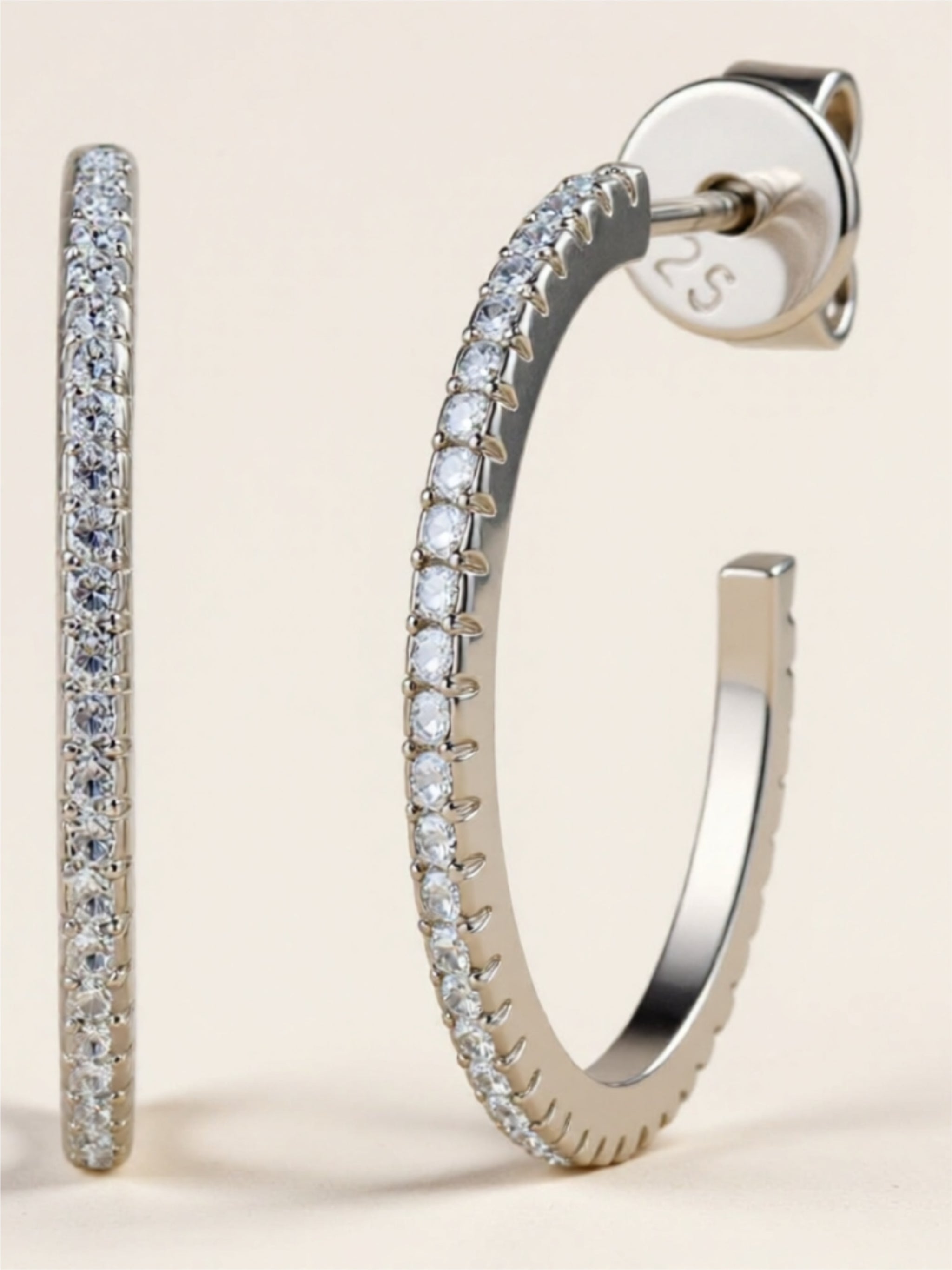 Inlaid Moissanite 925 Sterling Silver C-Hoop Earrings