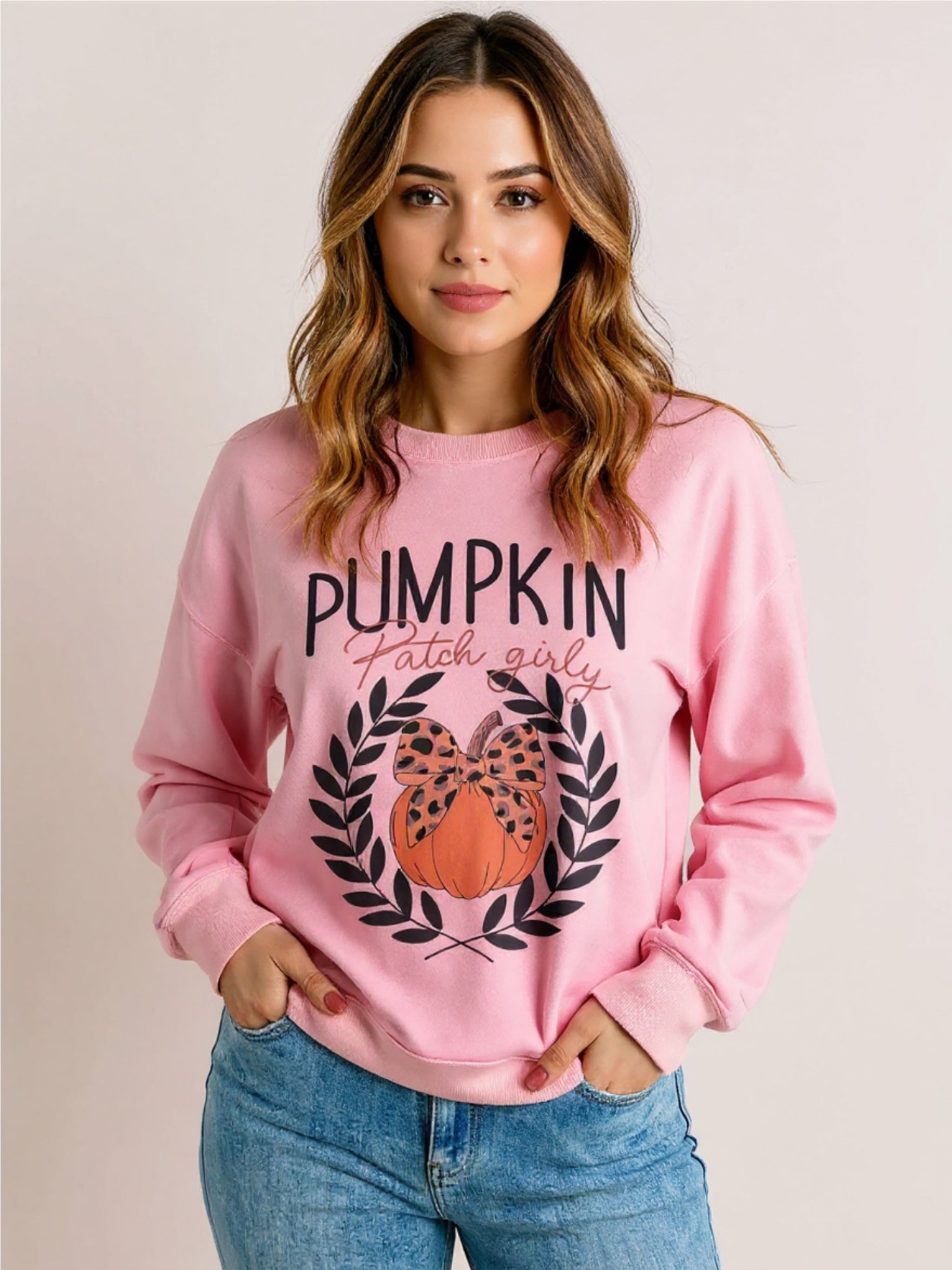 Halloween Leopard Bowknot Pumpkin Graphic Sweatshirt