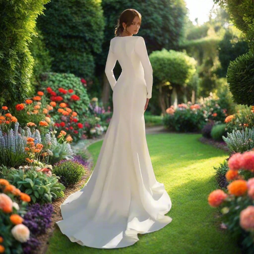 Full Sleeve V Neck Wedding Gown