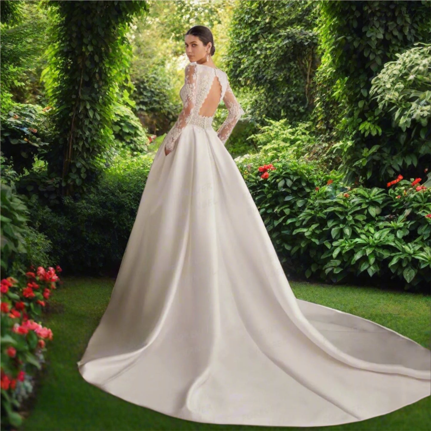 A Line Long Sleeve Bridal Gown