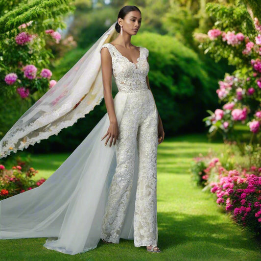 Wedding Jumpsuit With Detachable Train