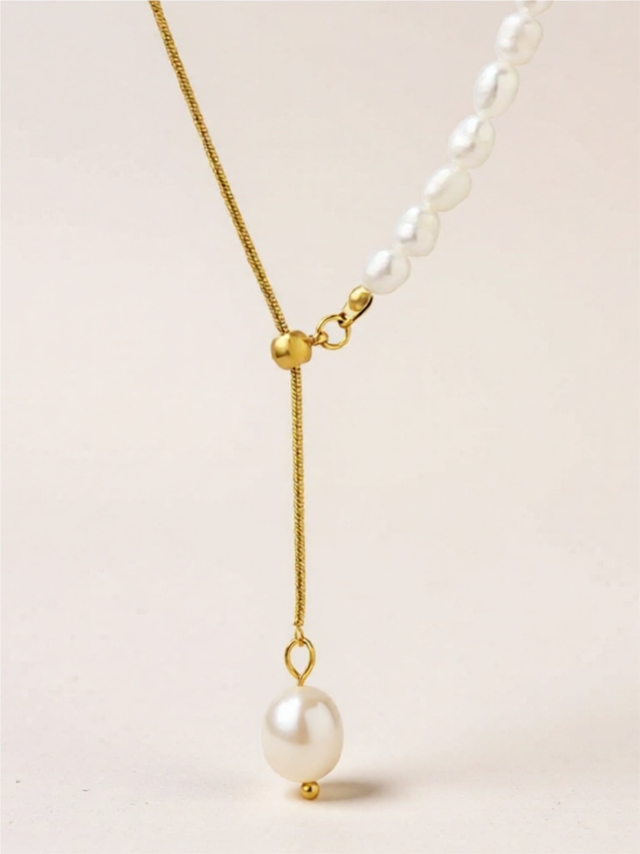 Freshwater Pearl Necklace with 18K Gold-Plated Titanium Chain