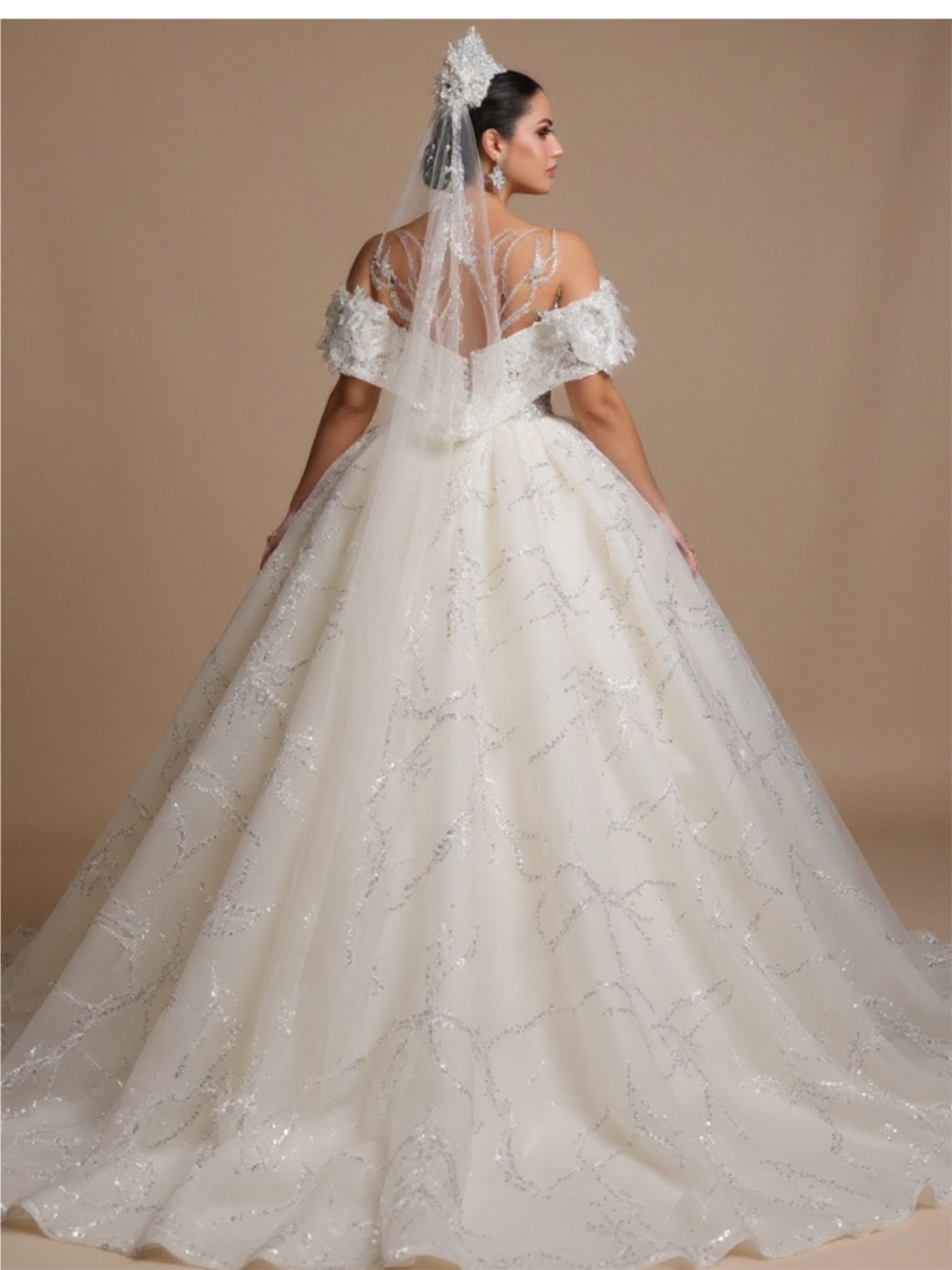 3D Flower Beaded Off The Shoulder Bridal Gown