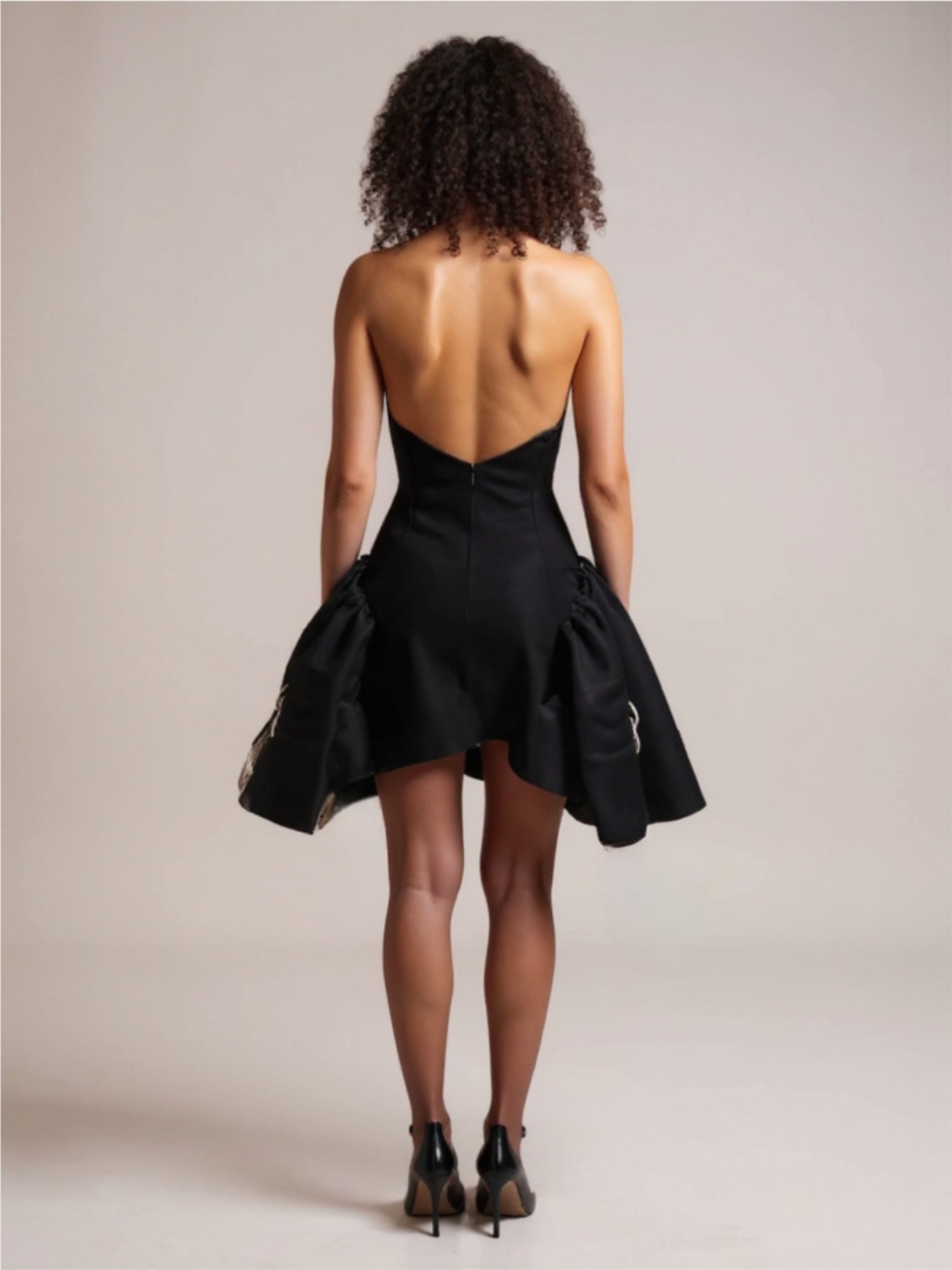 Black Floral Strapless Mini Dress