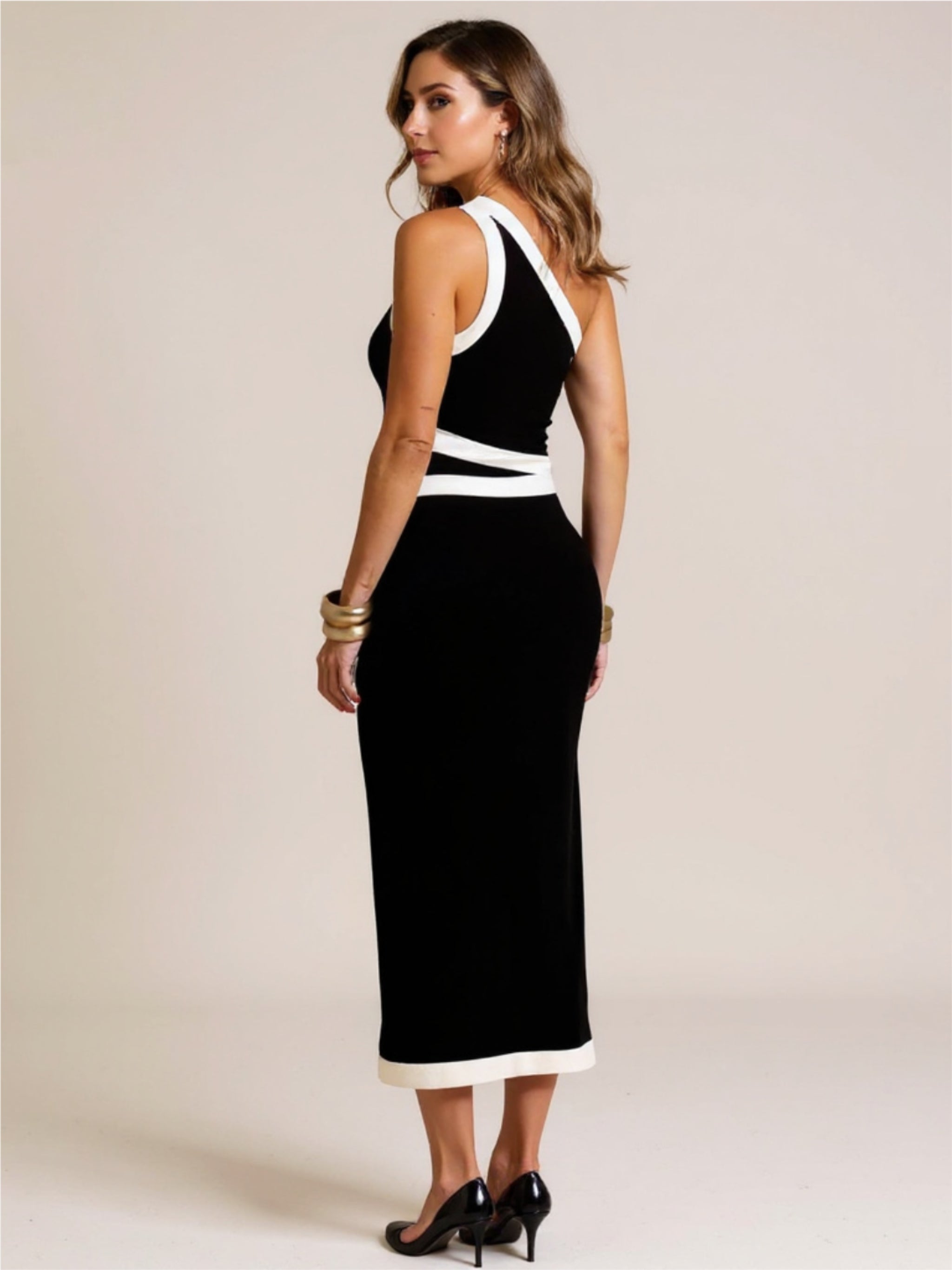 One Shoulder Color Block Dress