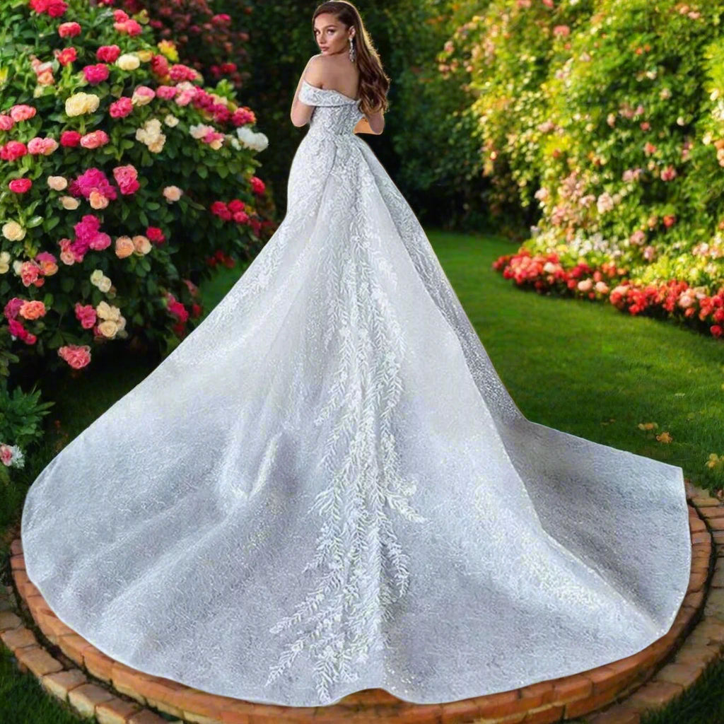 2 In 1 Off The Shoulder Lace Mermaid Wedding Dress With Detachable Skirt