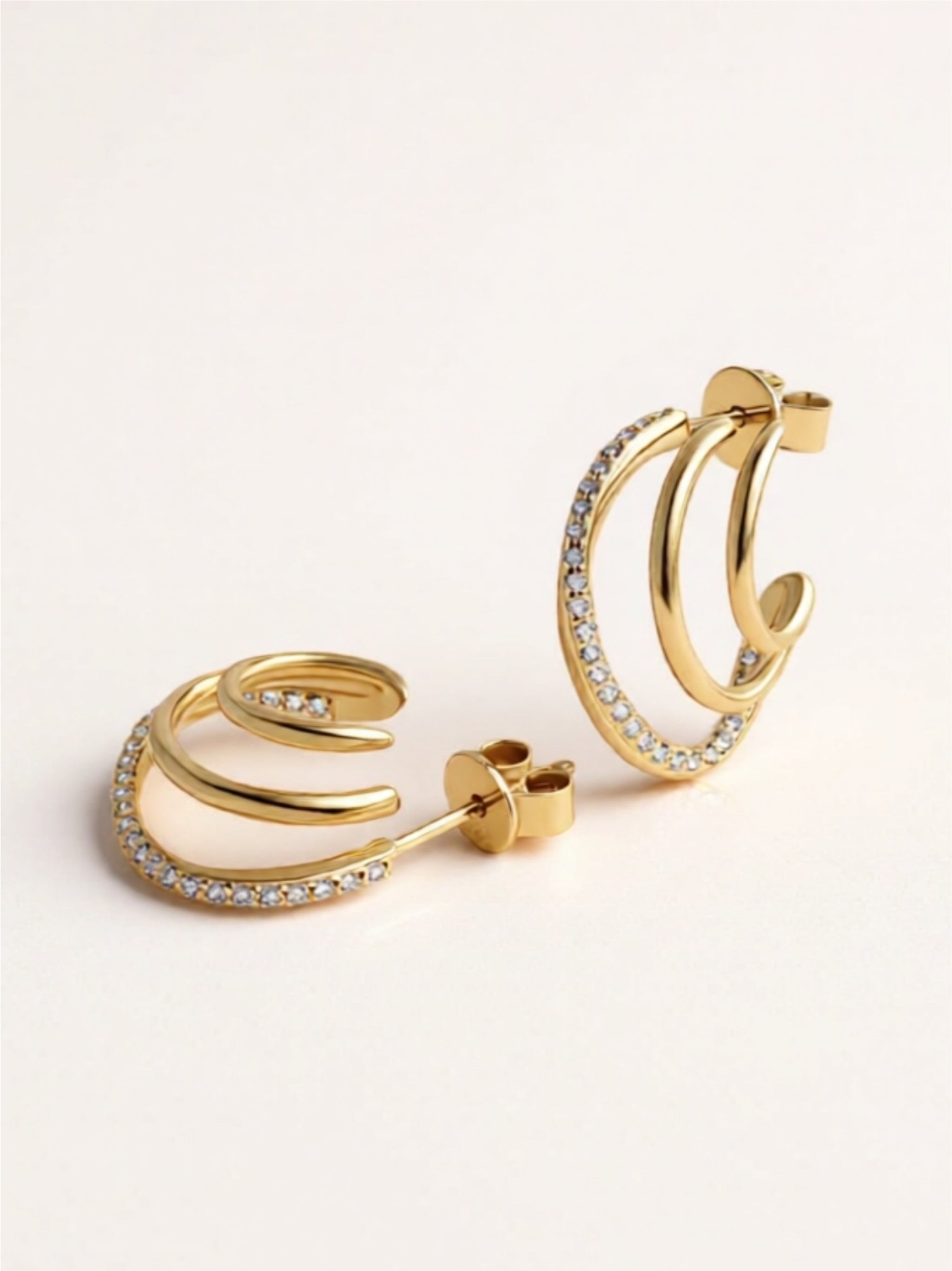 Triple Hoop Moissanite Earrings – 18K Gold or Platinum-Plated 925 Sterling Silver