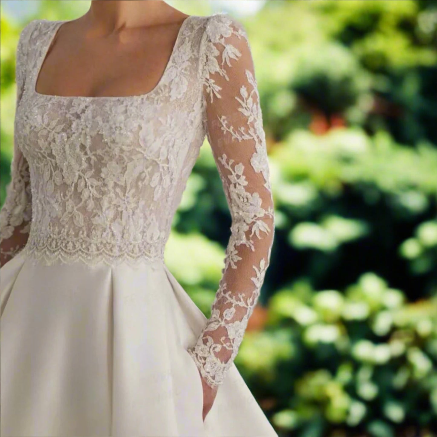 A Line Long Sleeve Bridal Gown