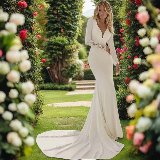 Mermaid Long Sleeve V-Neck Wedding Dress
