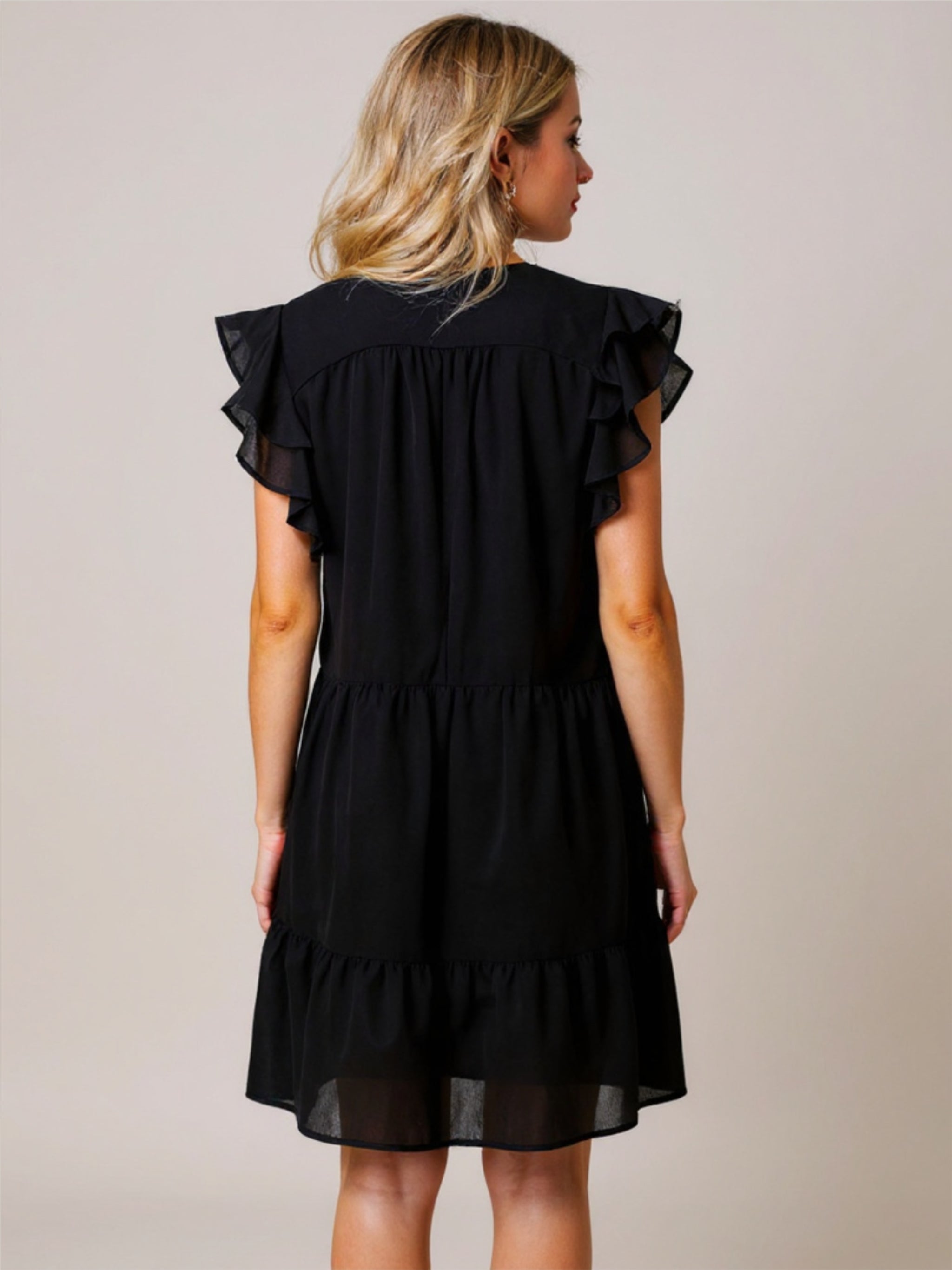 Embroidered Ruffled Cap Sleeve Mini Dress