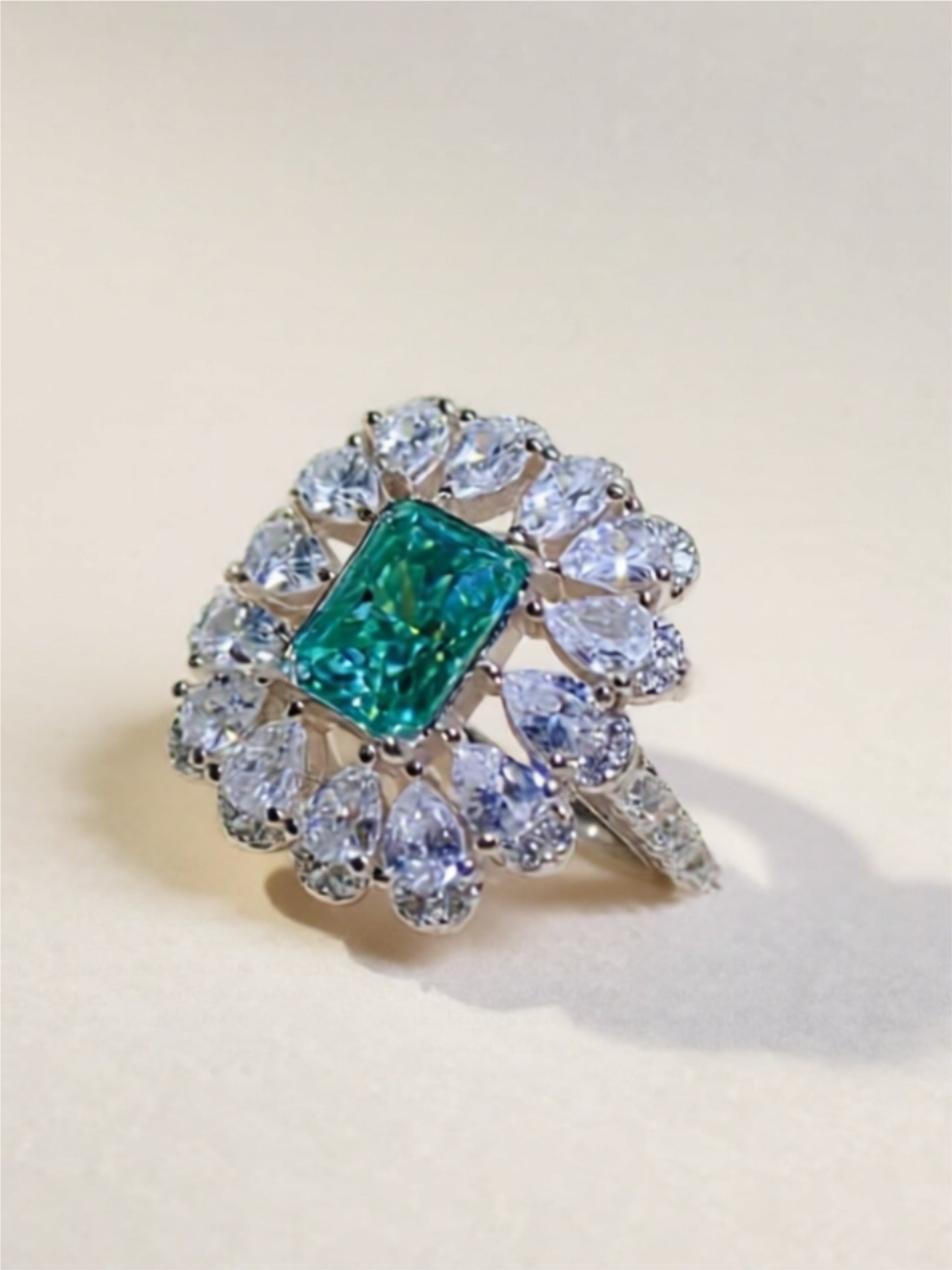 Luxury Moissanite Cocktail Ring – 3 Carat Emerald-Cut Center Stone, 925 Sterling Silver