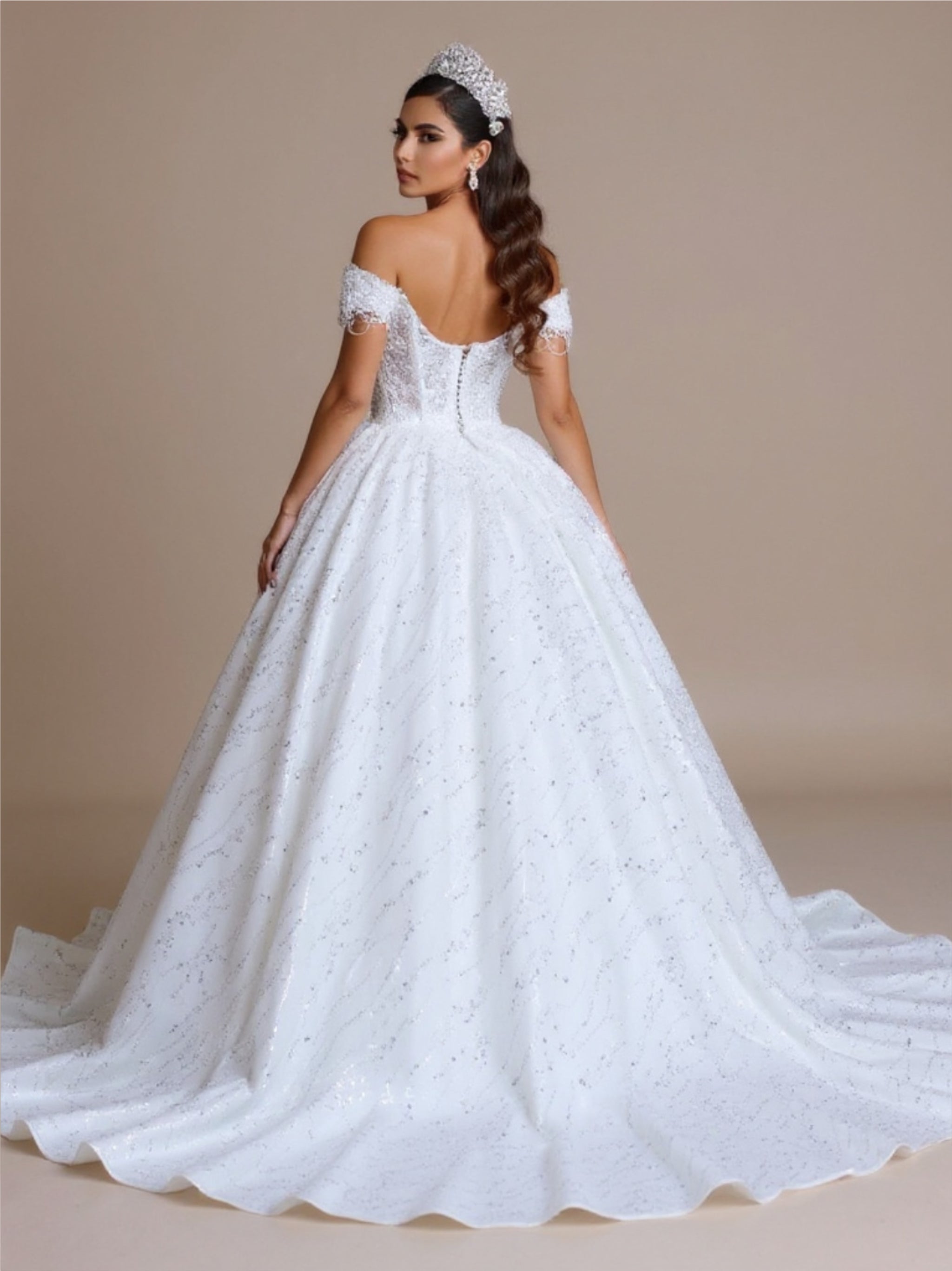 Off The Shoulder Lace Ball Gown Wedding Dress