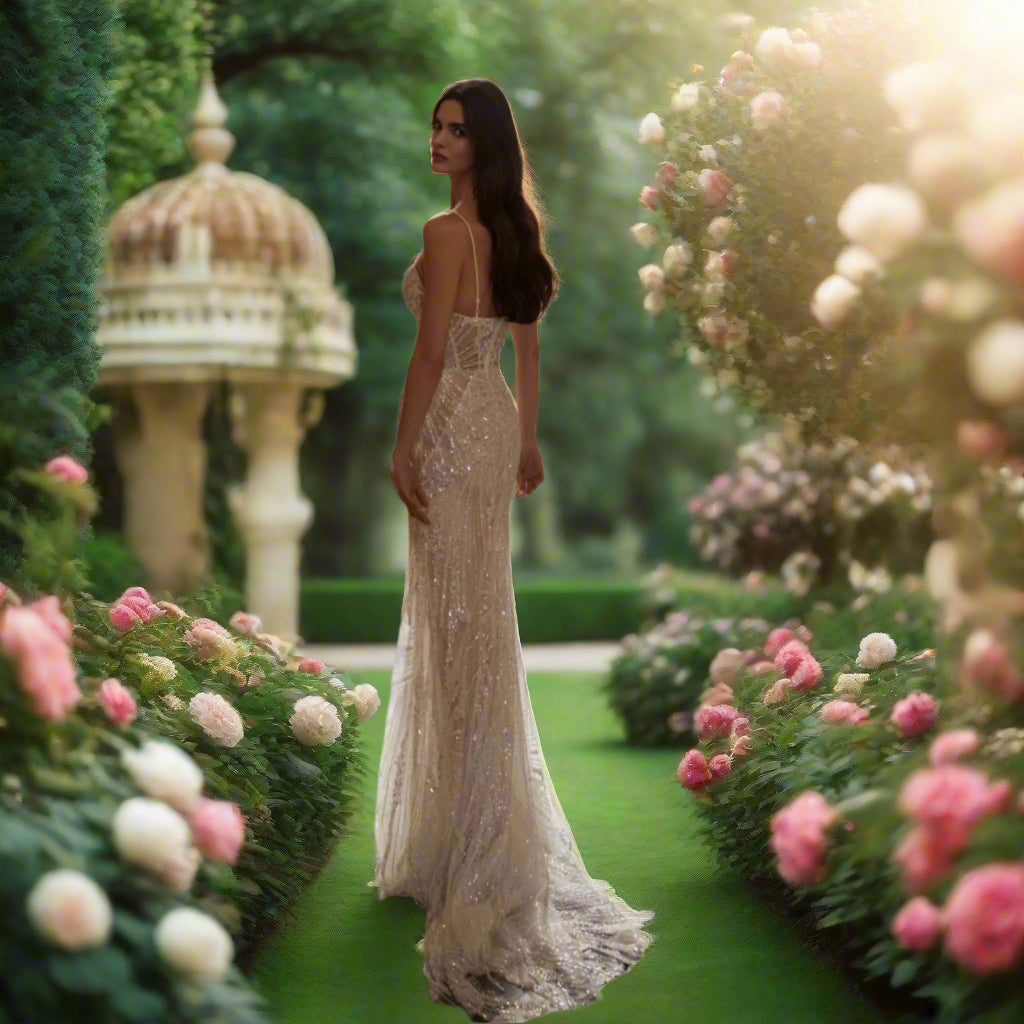 Beaded Strapless Wedding Dress With Detachable Tail